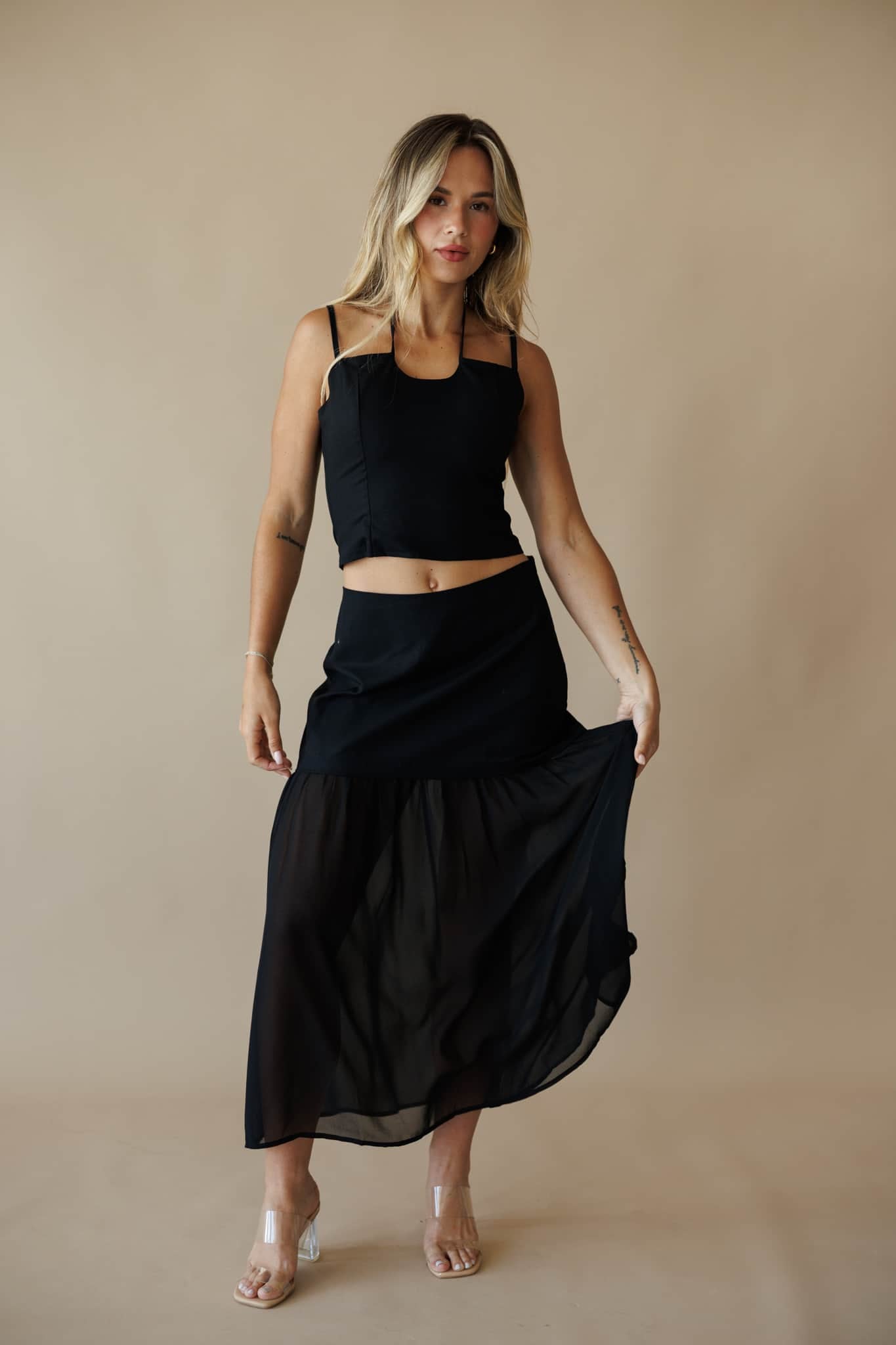 Black Contrast Detail Maxi Skirt