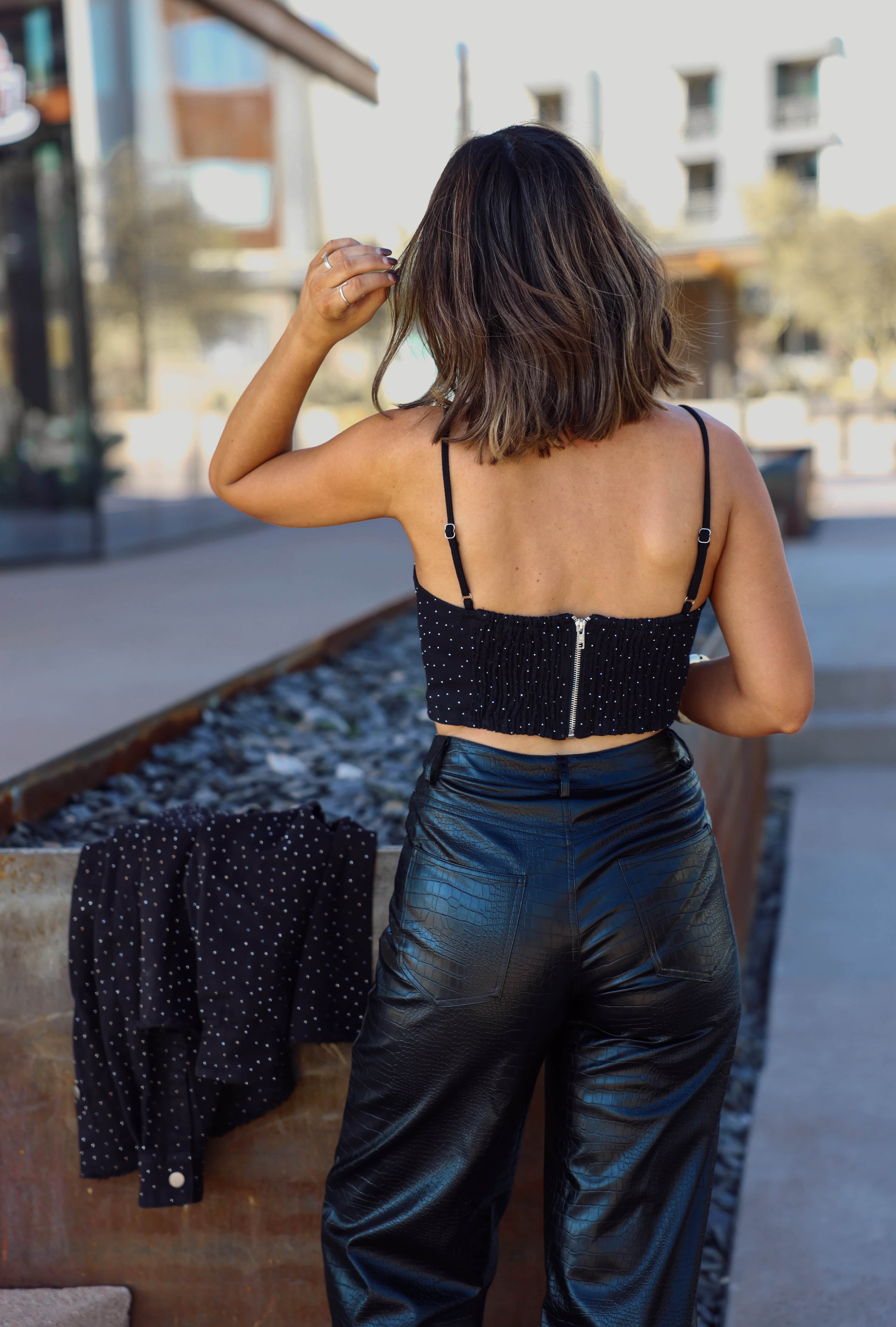 Black Rhinestone Crop Tank