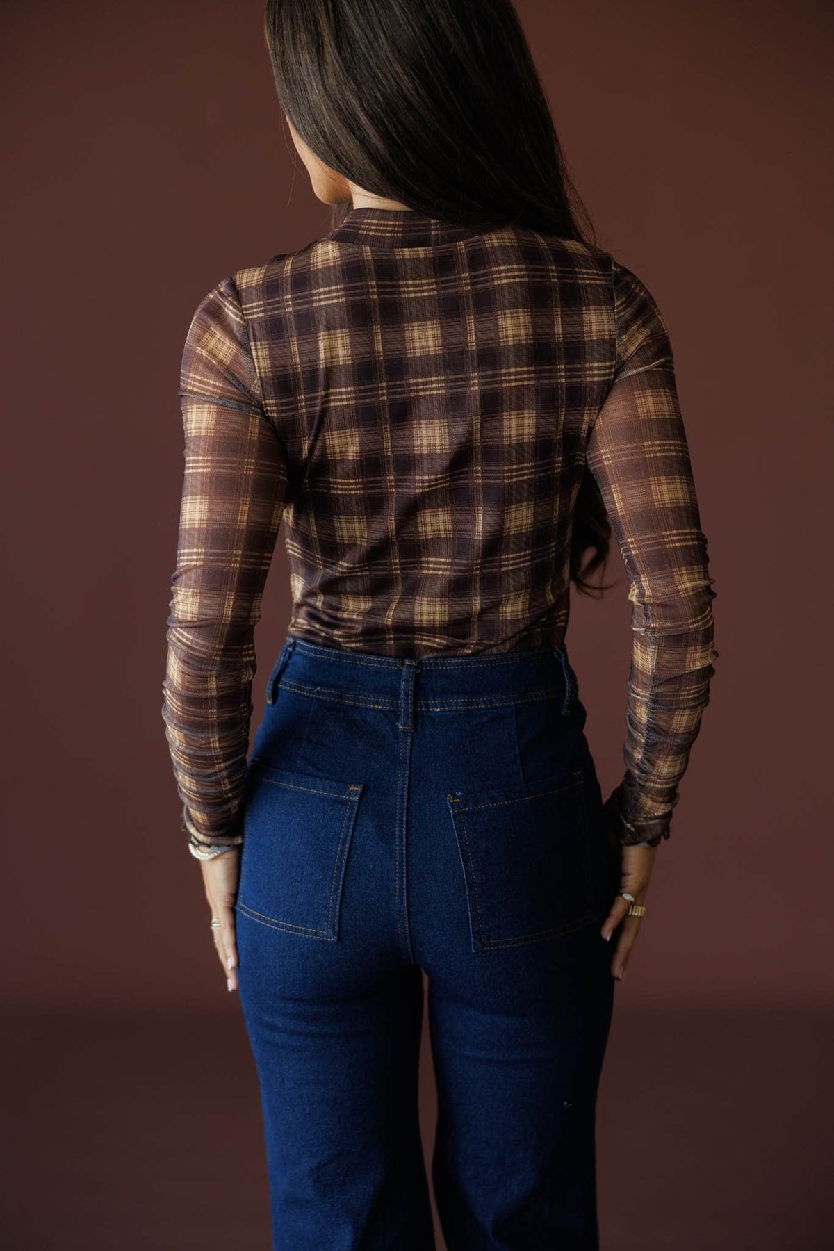 Bookmarked Plaid Mesh Bodysuit