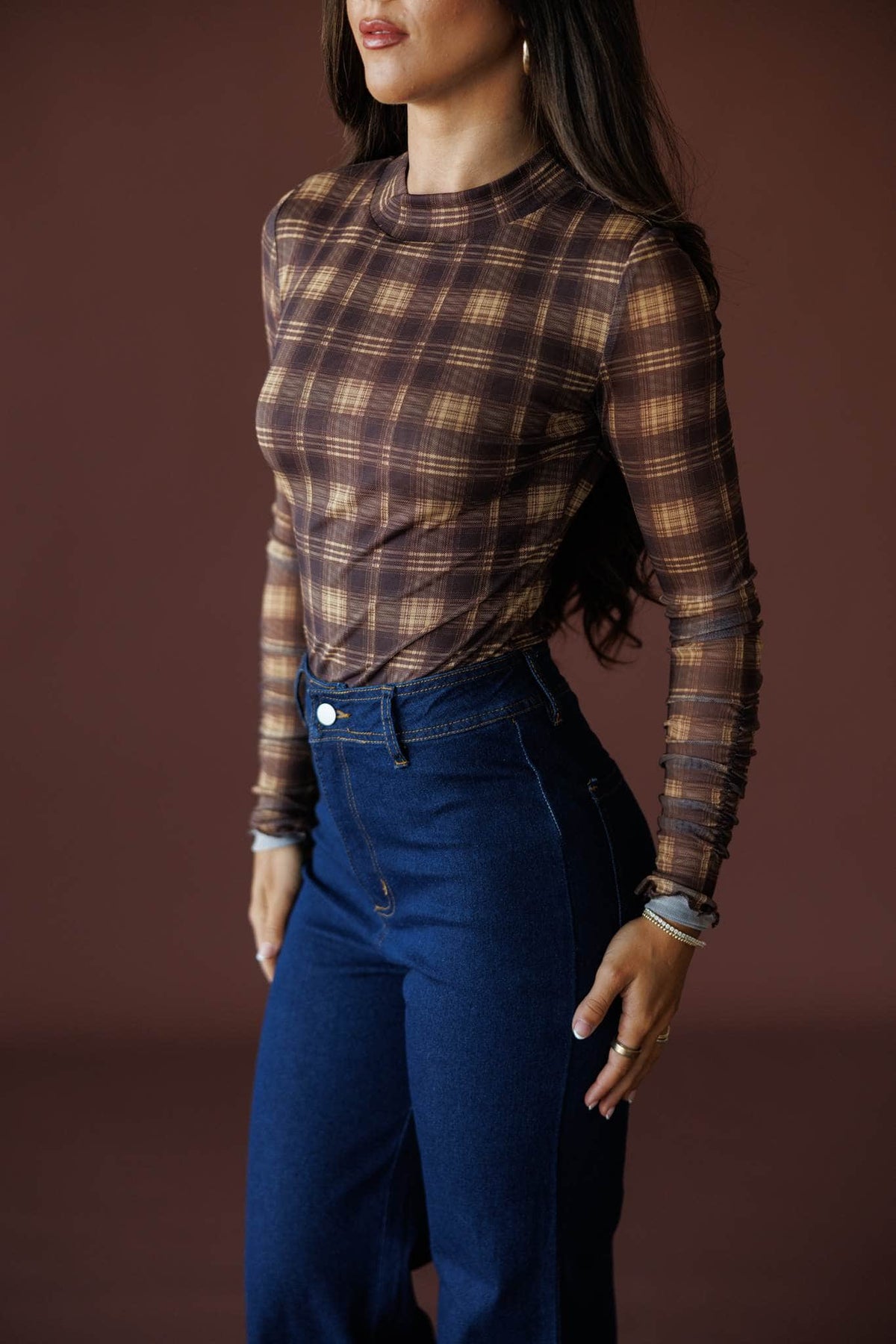 Bookmarked Plaid Mesh Bodysuit