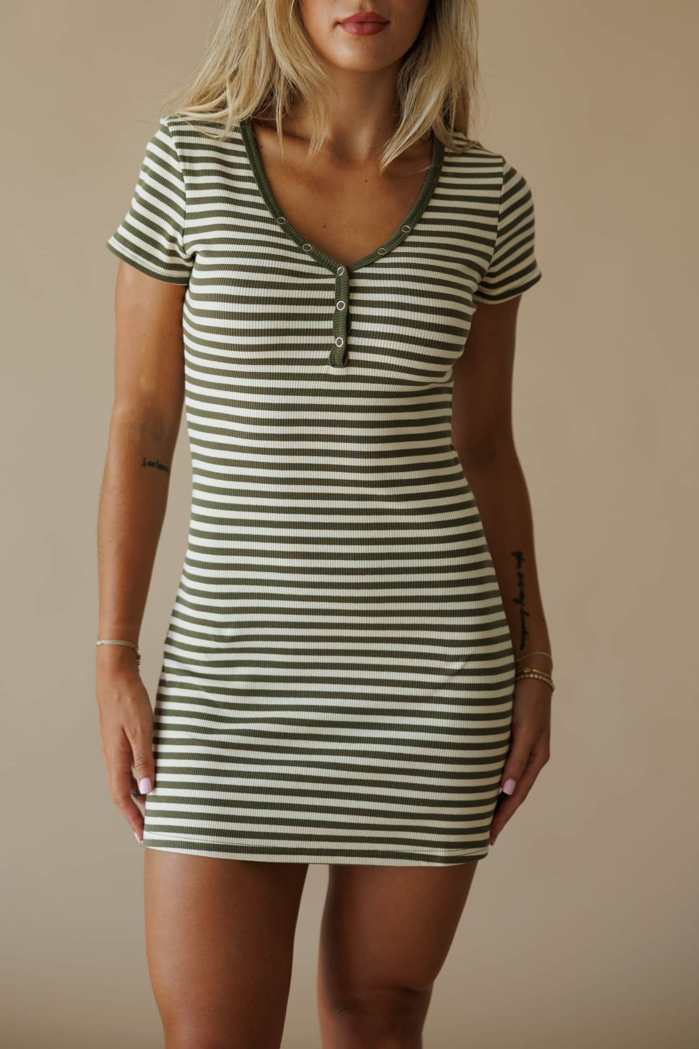 Striped Button Front Mini Dress