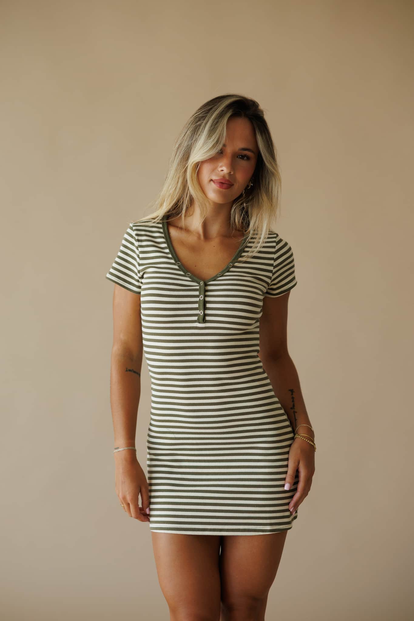 Striped Button Front Mini Dress