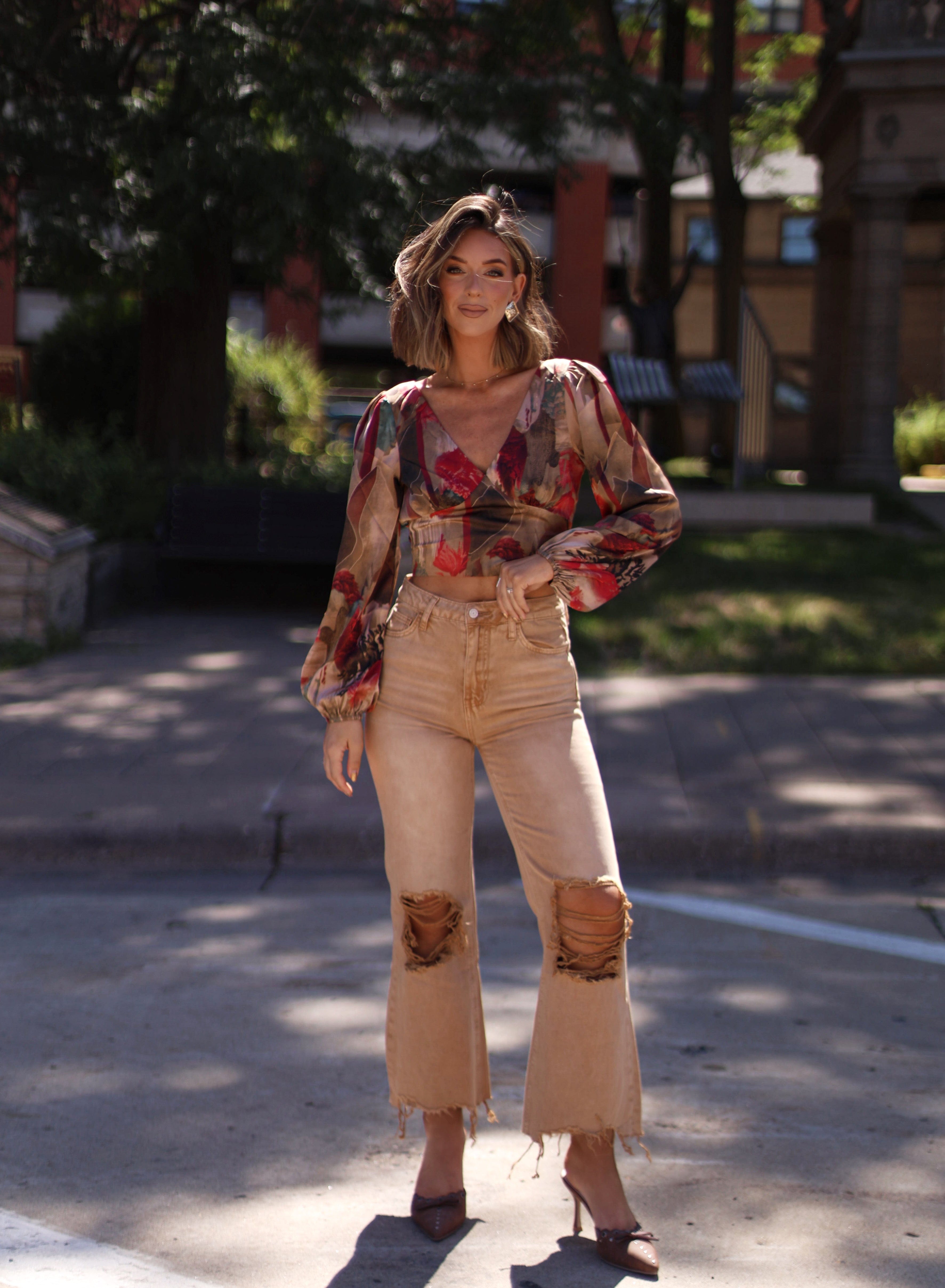 Brown Crop Flare Denim Vervet