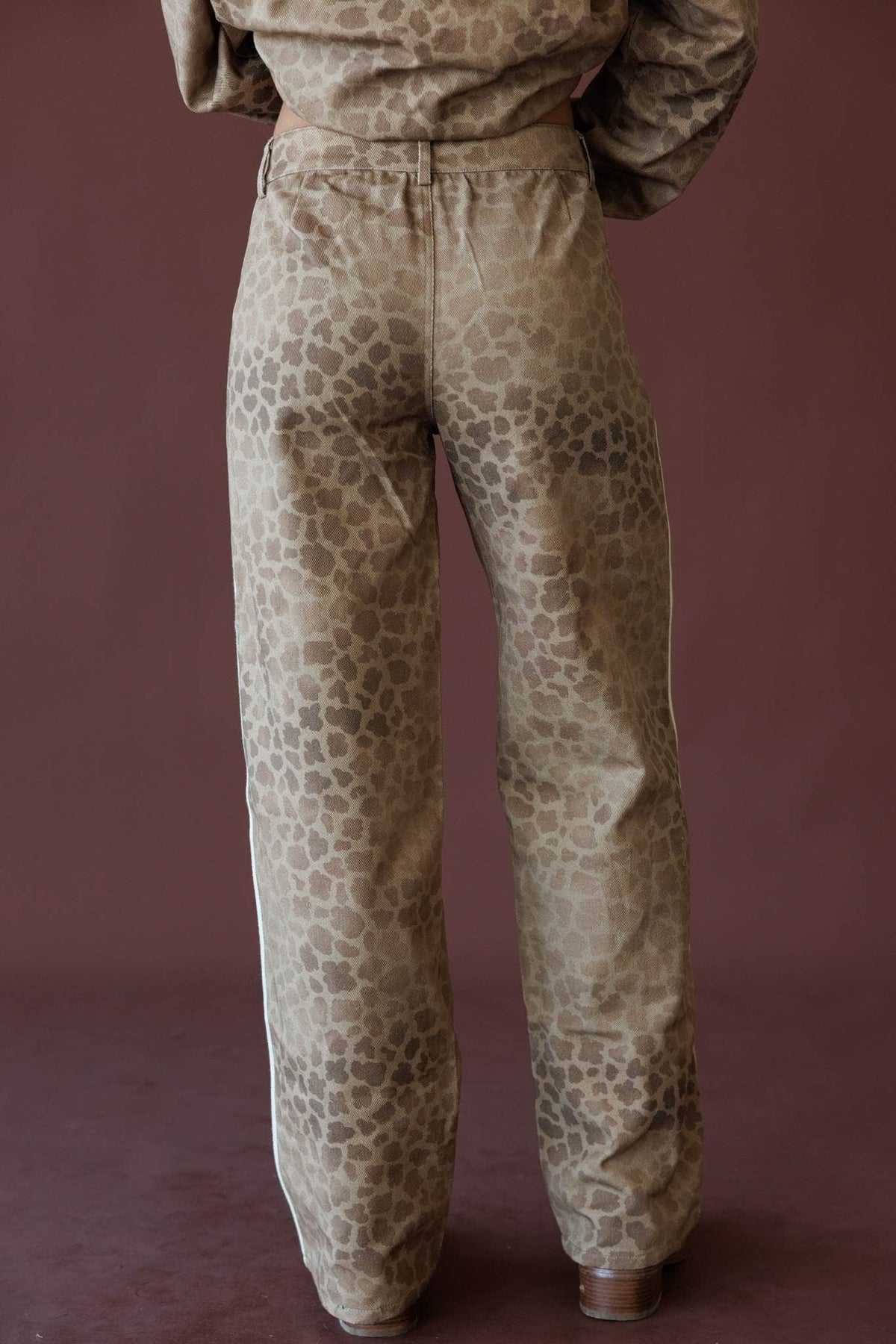 Tan leopard print pants