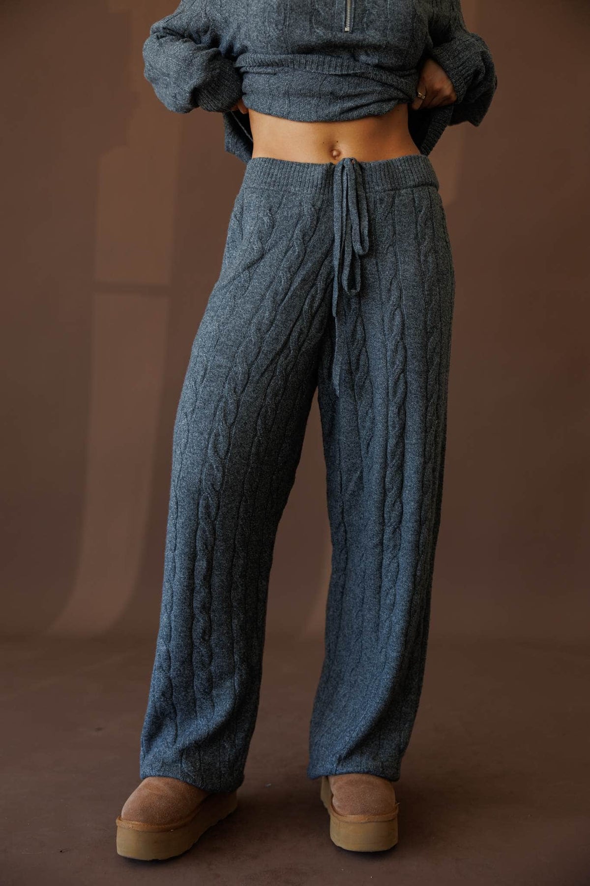 Plaid joggers, front view