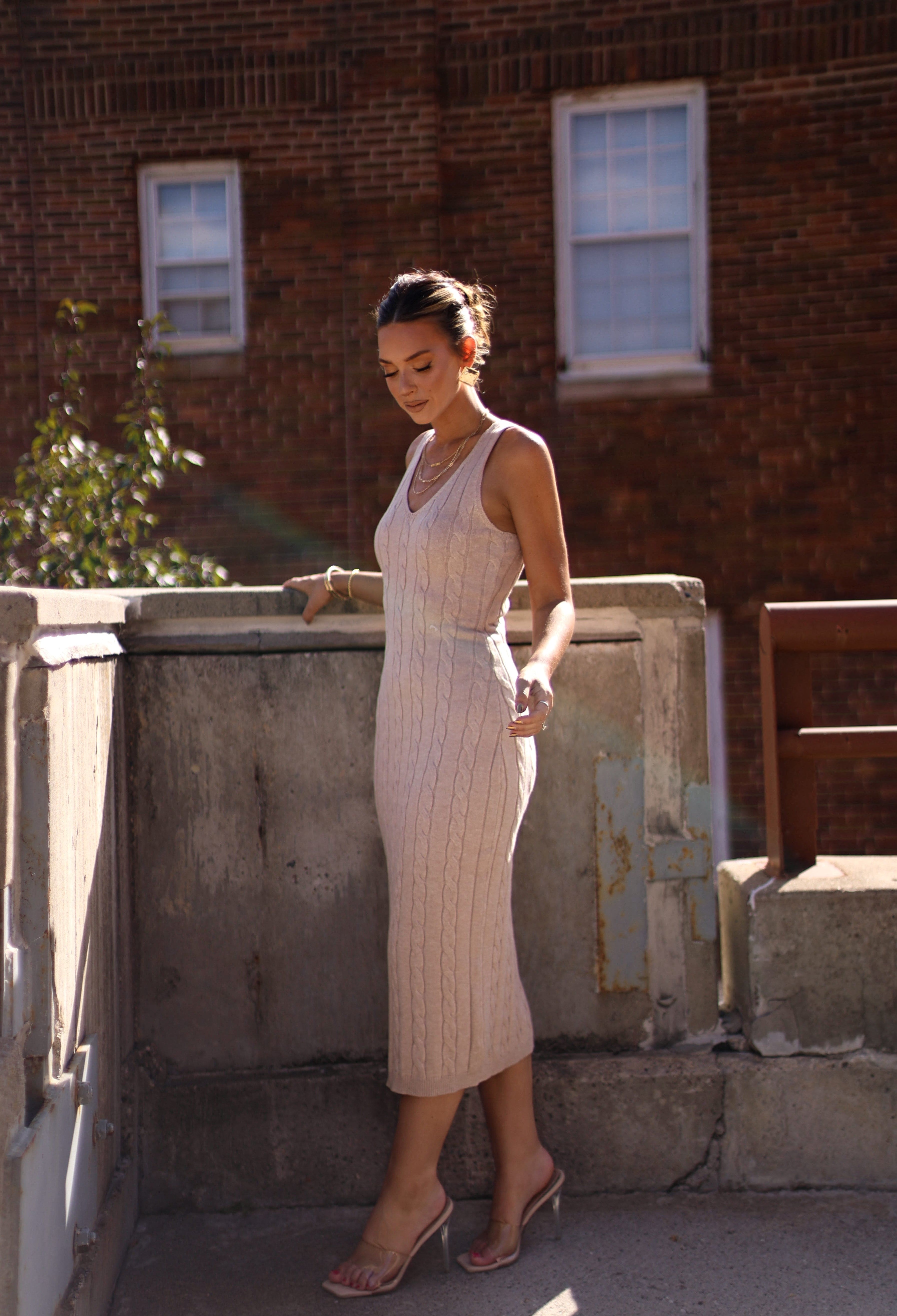 Catalina Cable Knit Sweater Dress Le Lis