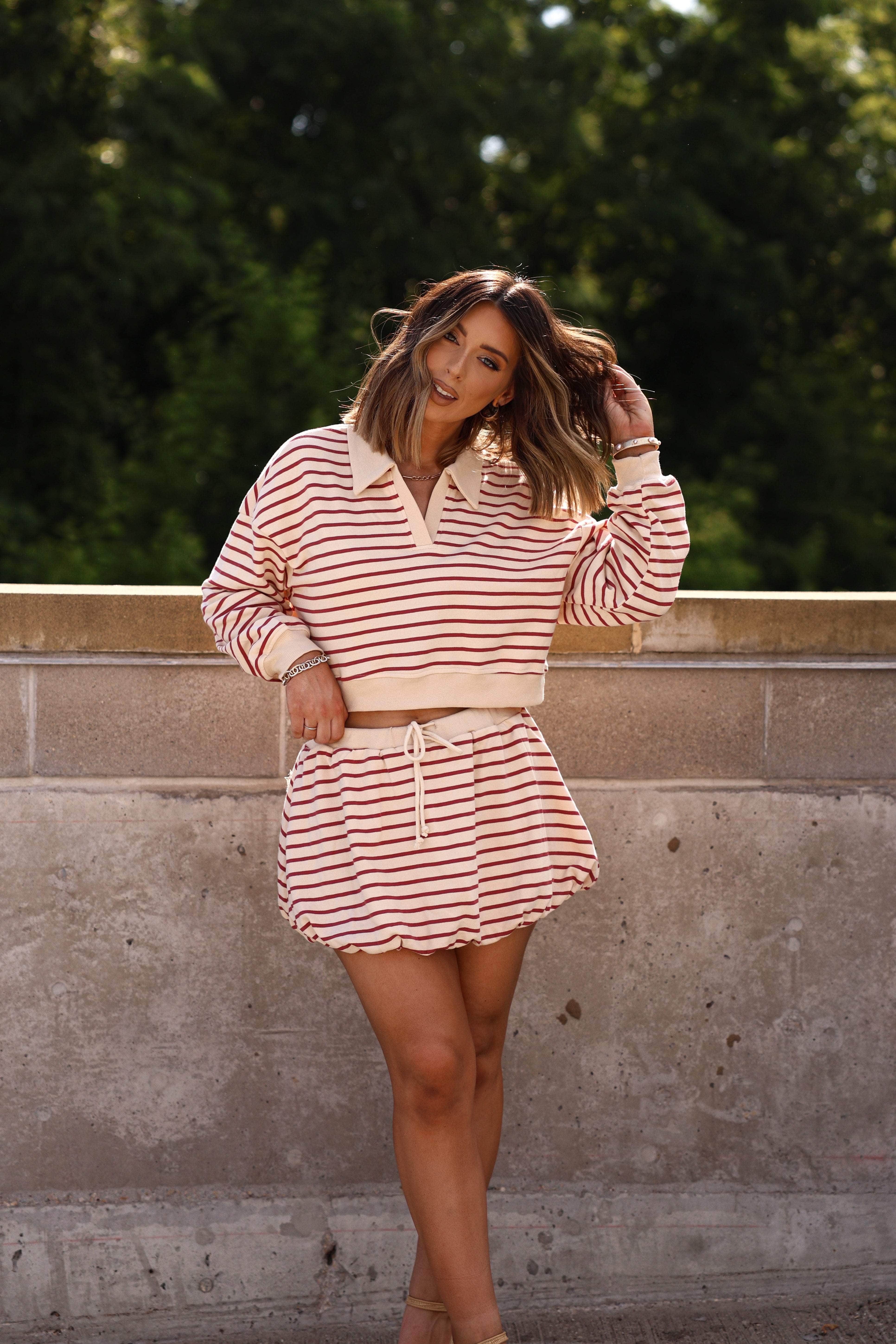 Cider Striped Crop Sweatshirt