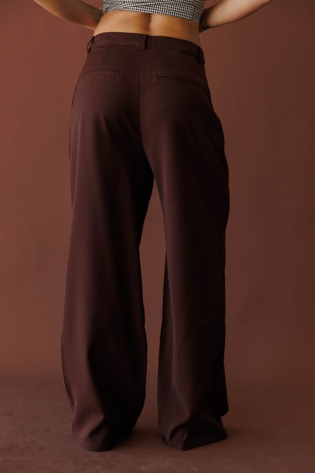 Dark brown pleated wide leg trousers