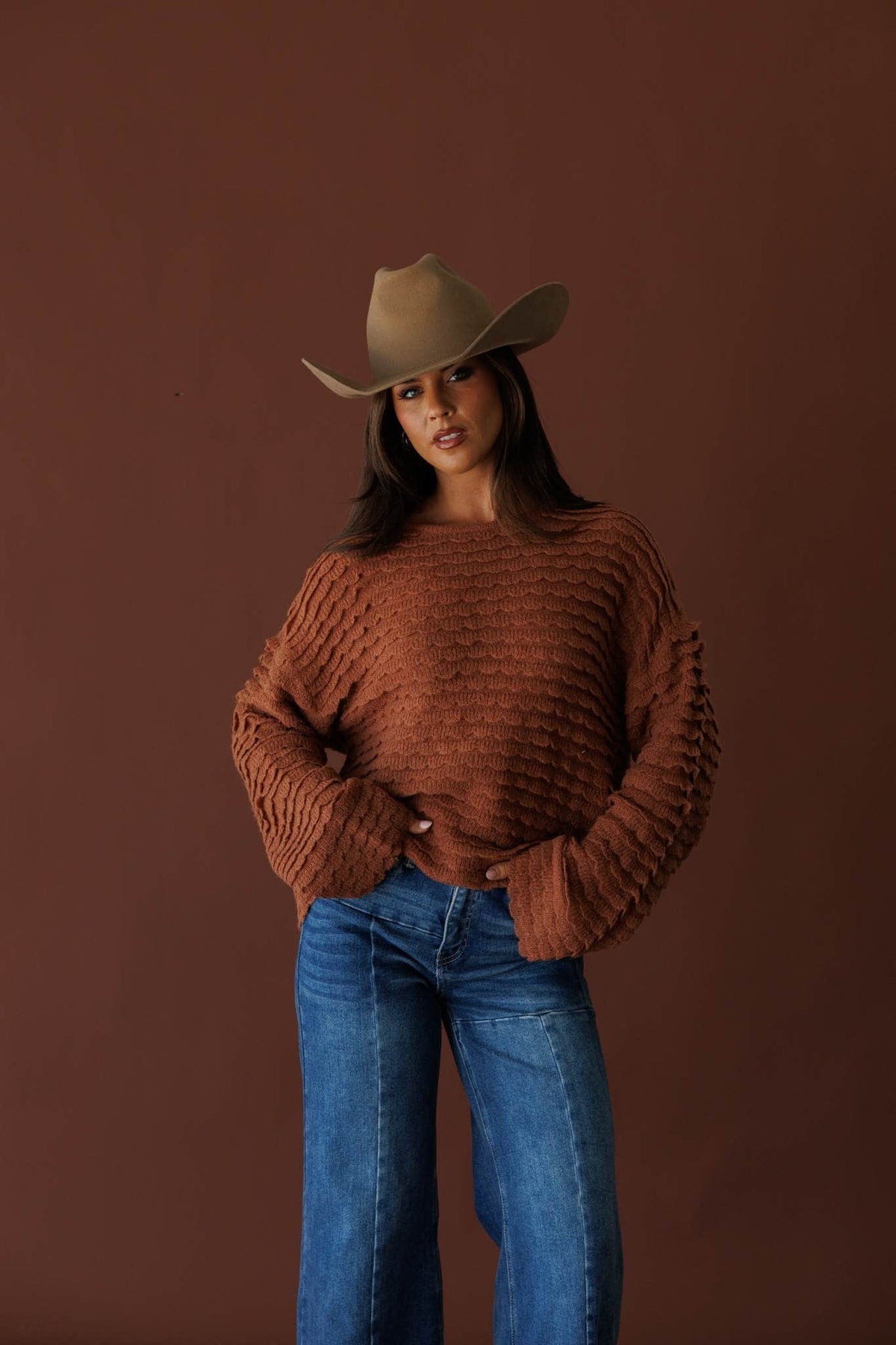 Copper textured knit sweater