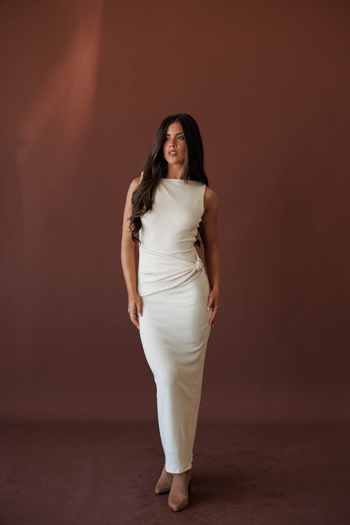 Clean Slate Ribbed Maxi Dress, full-length front view of the ribbed maxi
