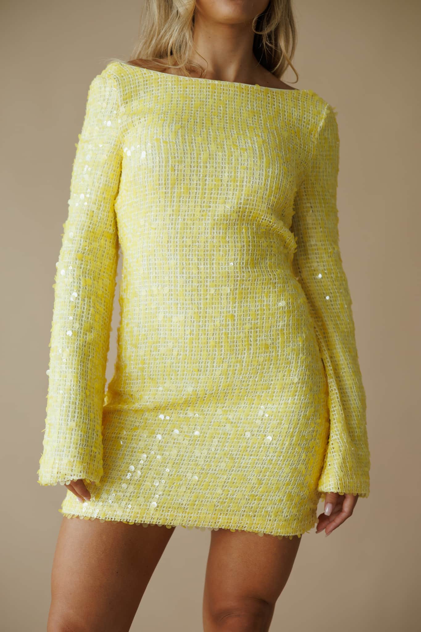 Yellow Sequin Long Sleeve Mini Dress