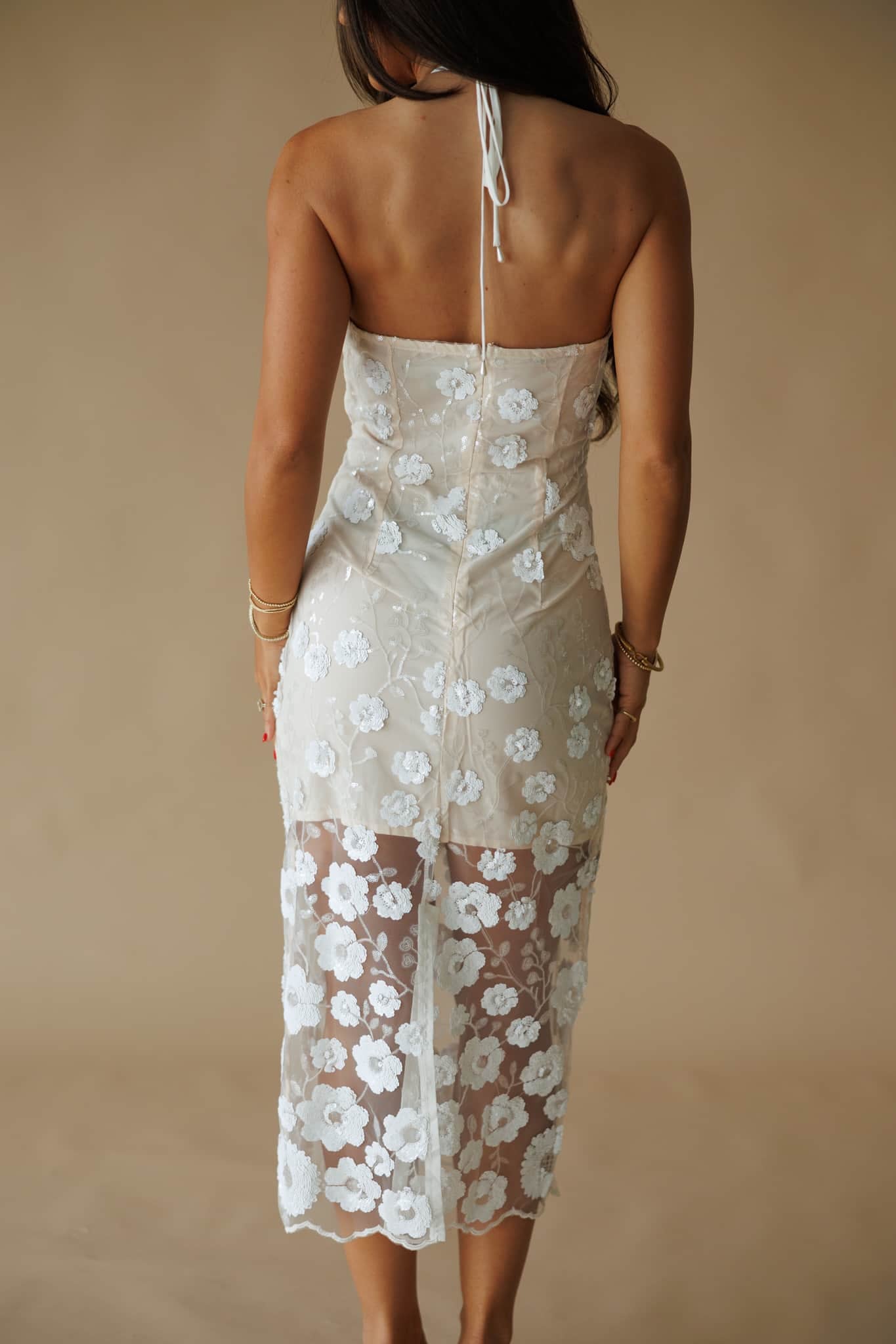 Floral Sequin Mesh Midi Dress