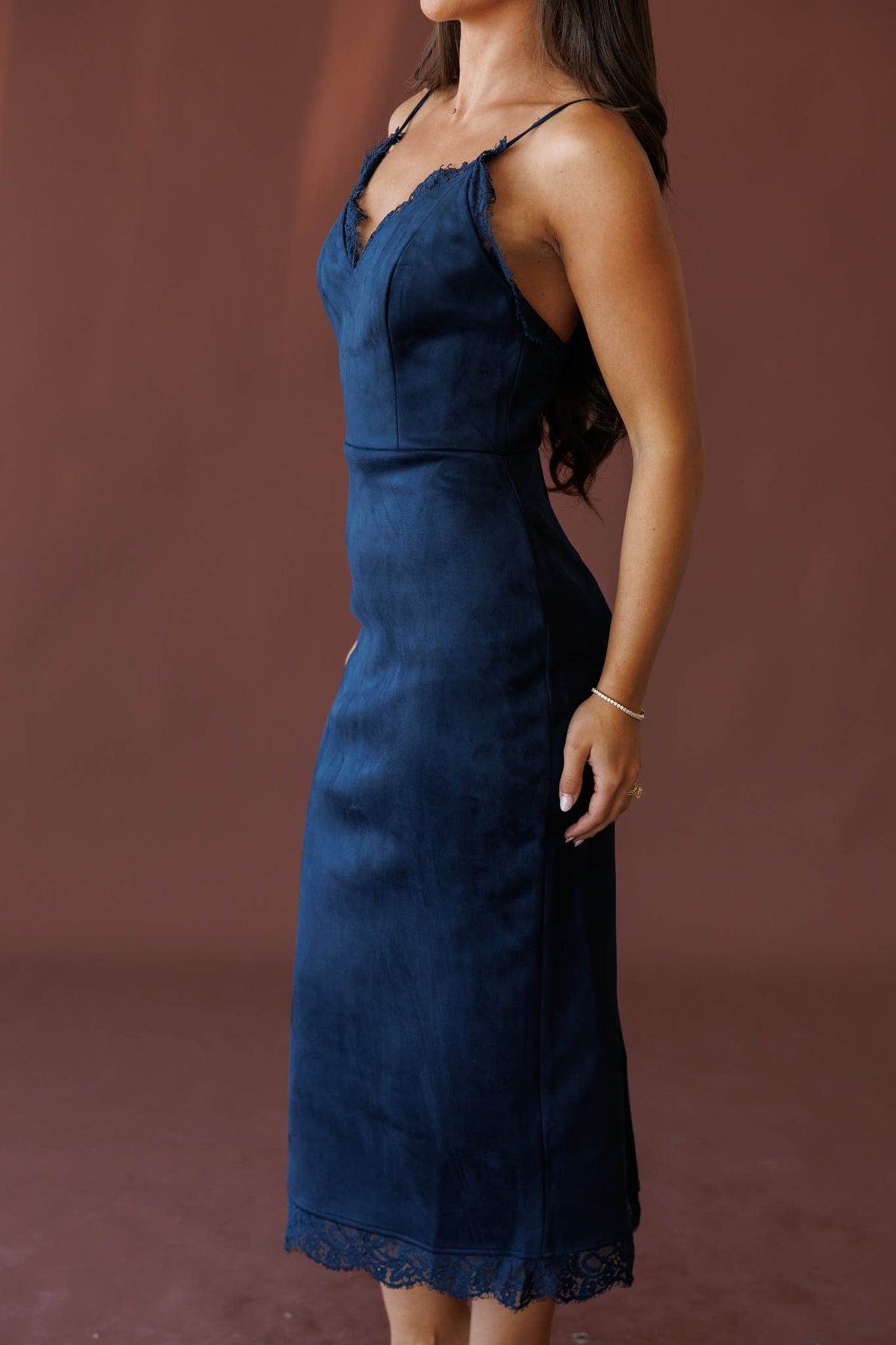 Navy suede midi dress