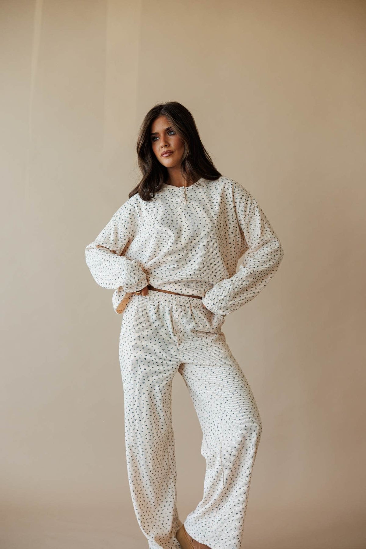 Cream ditsy floral lounge pants