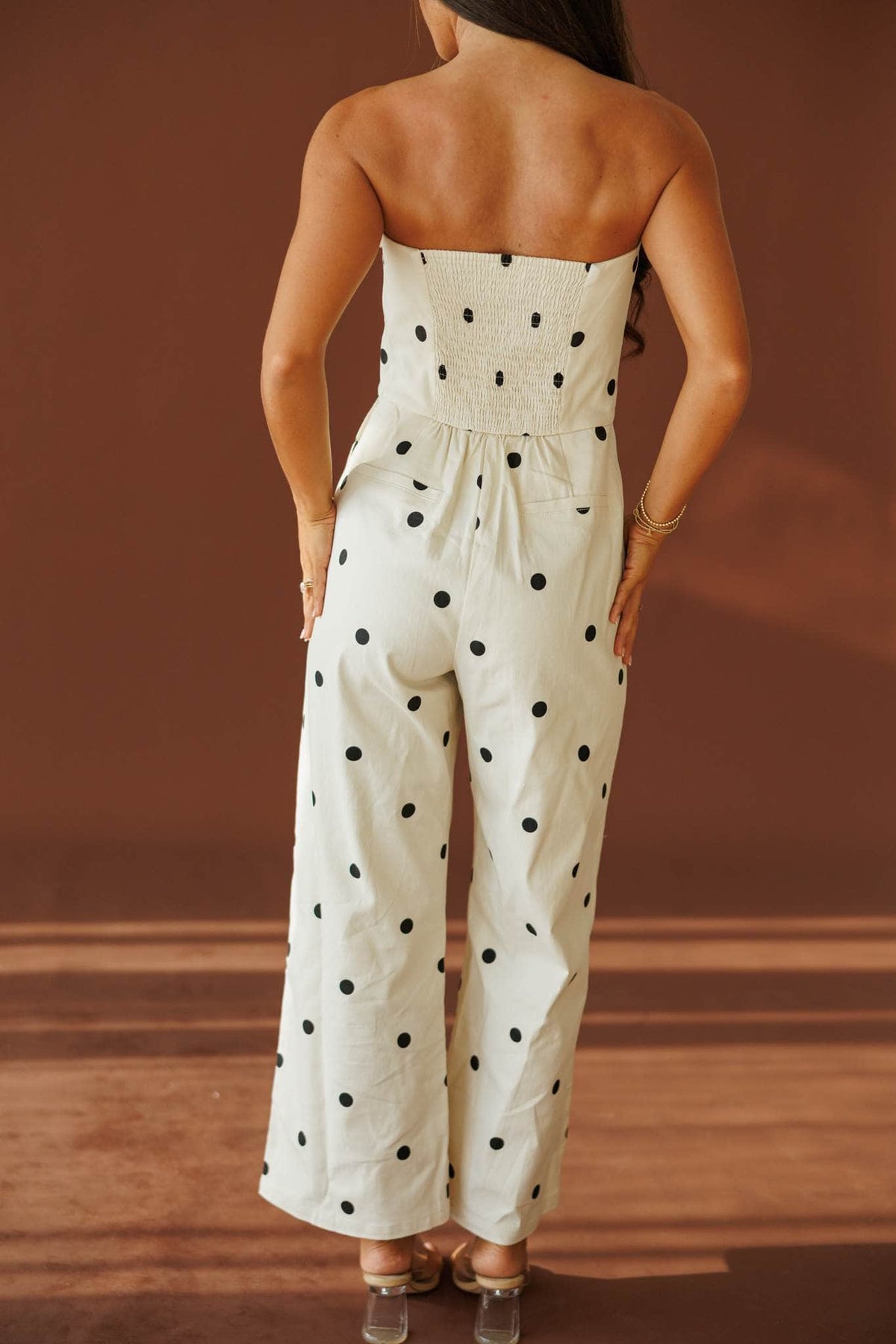 Dotted Line Strapless Jumpsuit