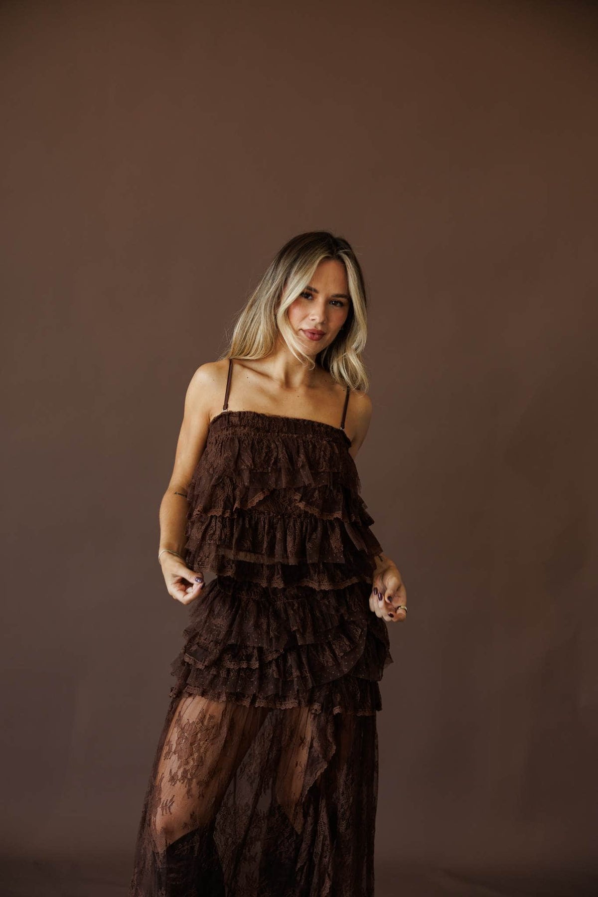 Brown knit top, front view