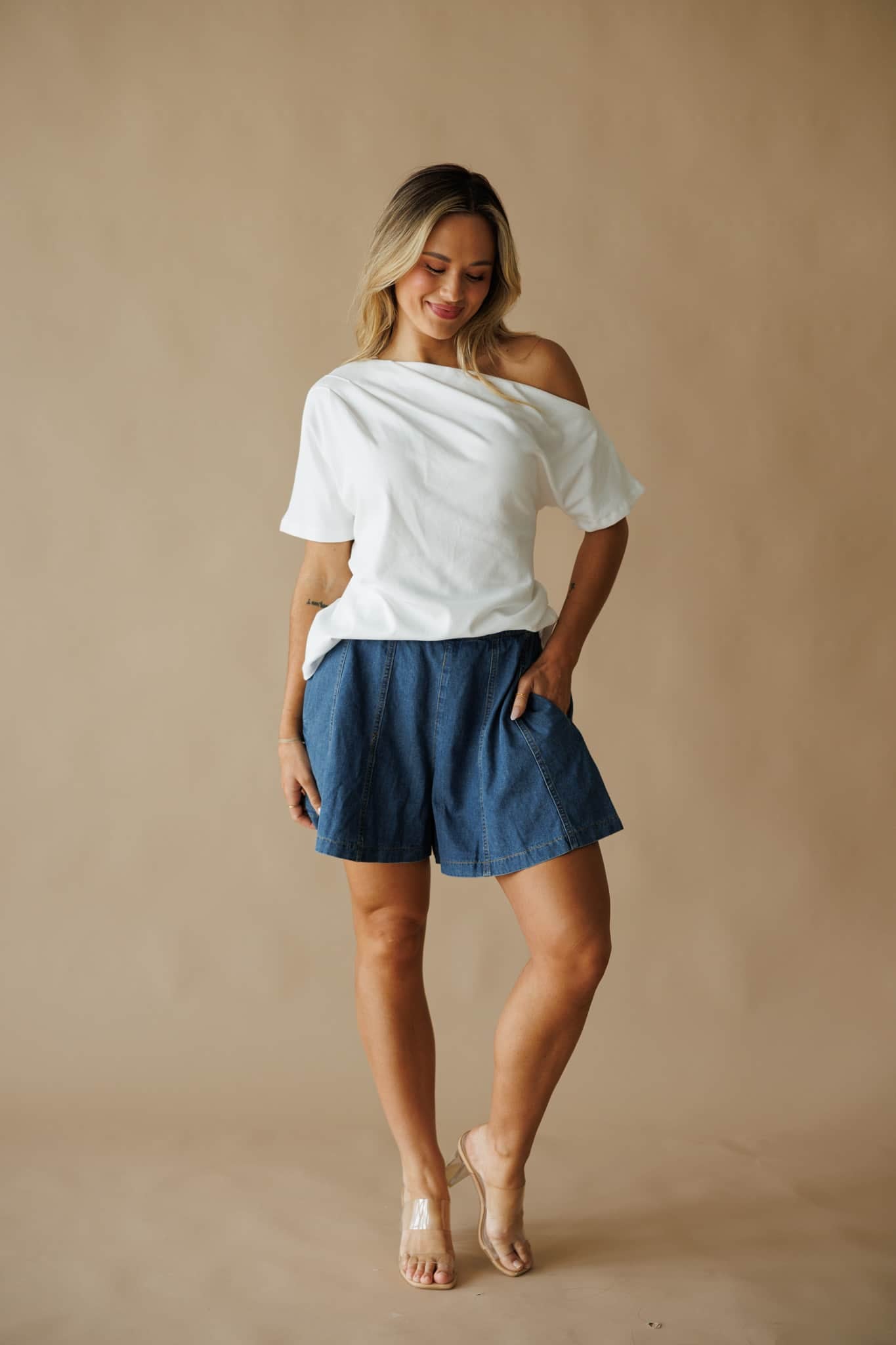 Denim Washed Flare Shorts