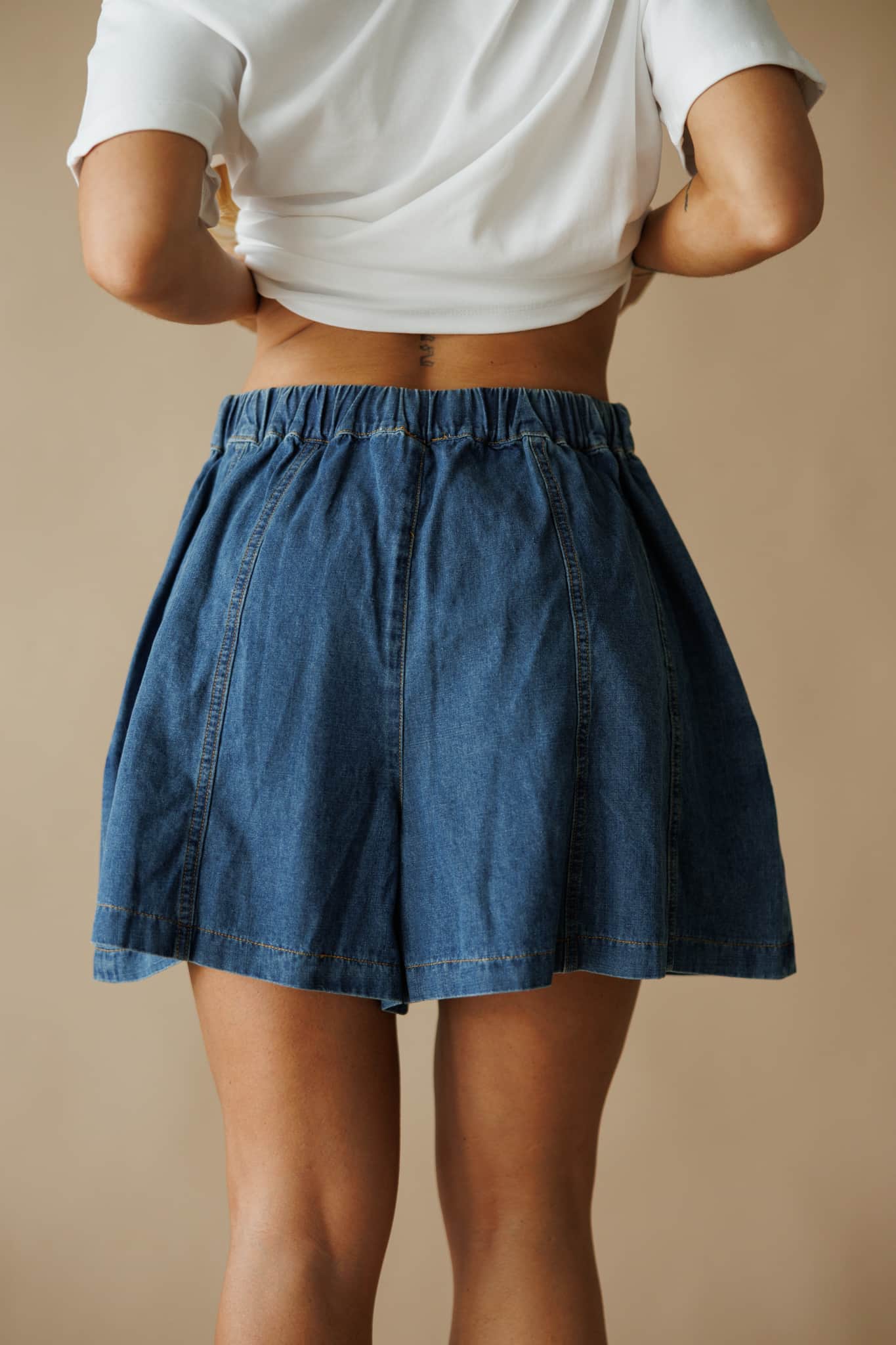 Denim Washed Flare Shorts