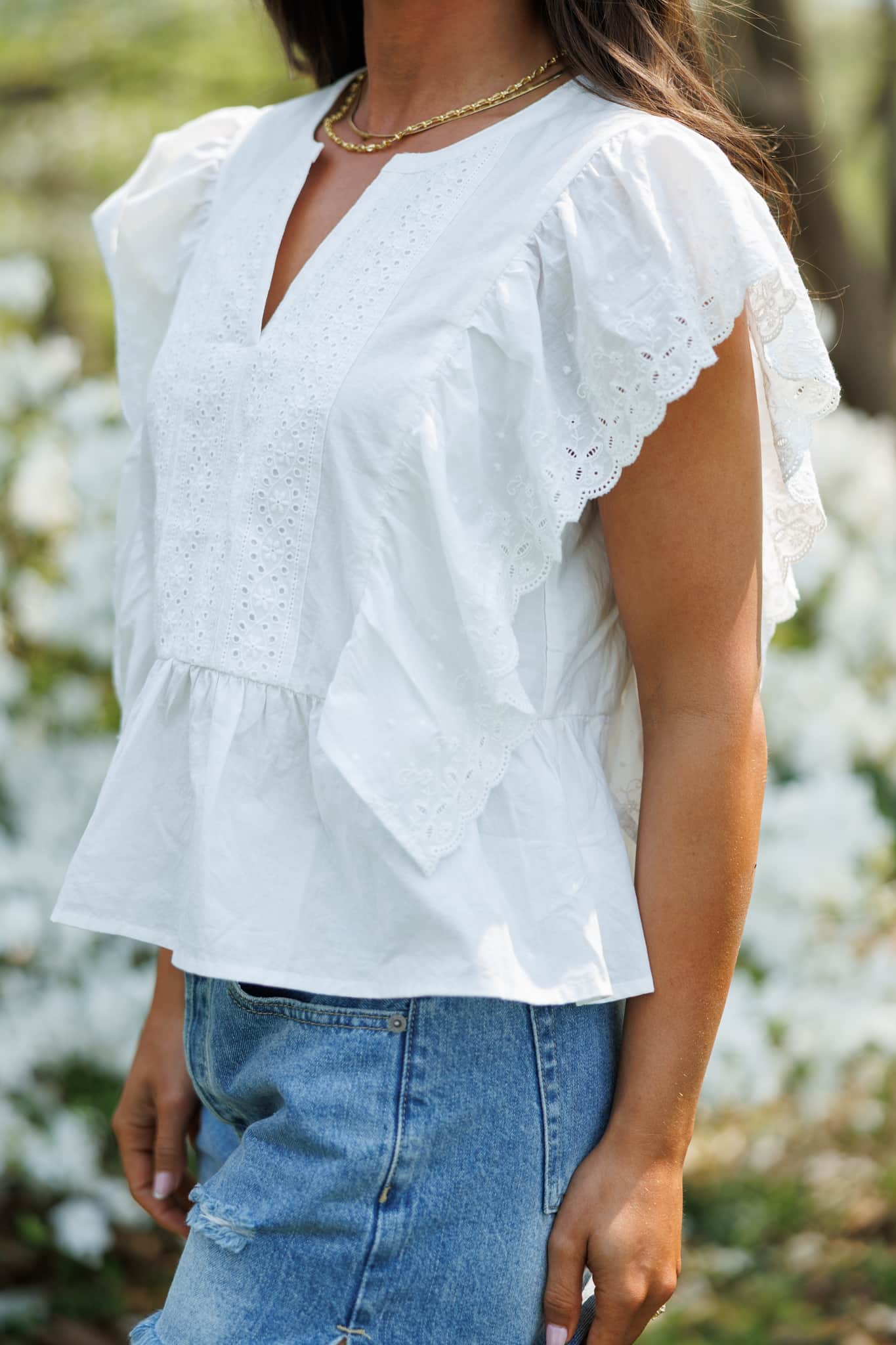 Eyelet Ruffled Poplin Blouse