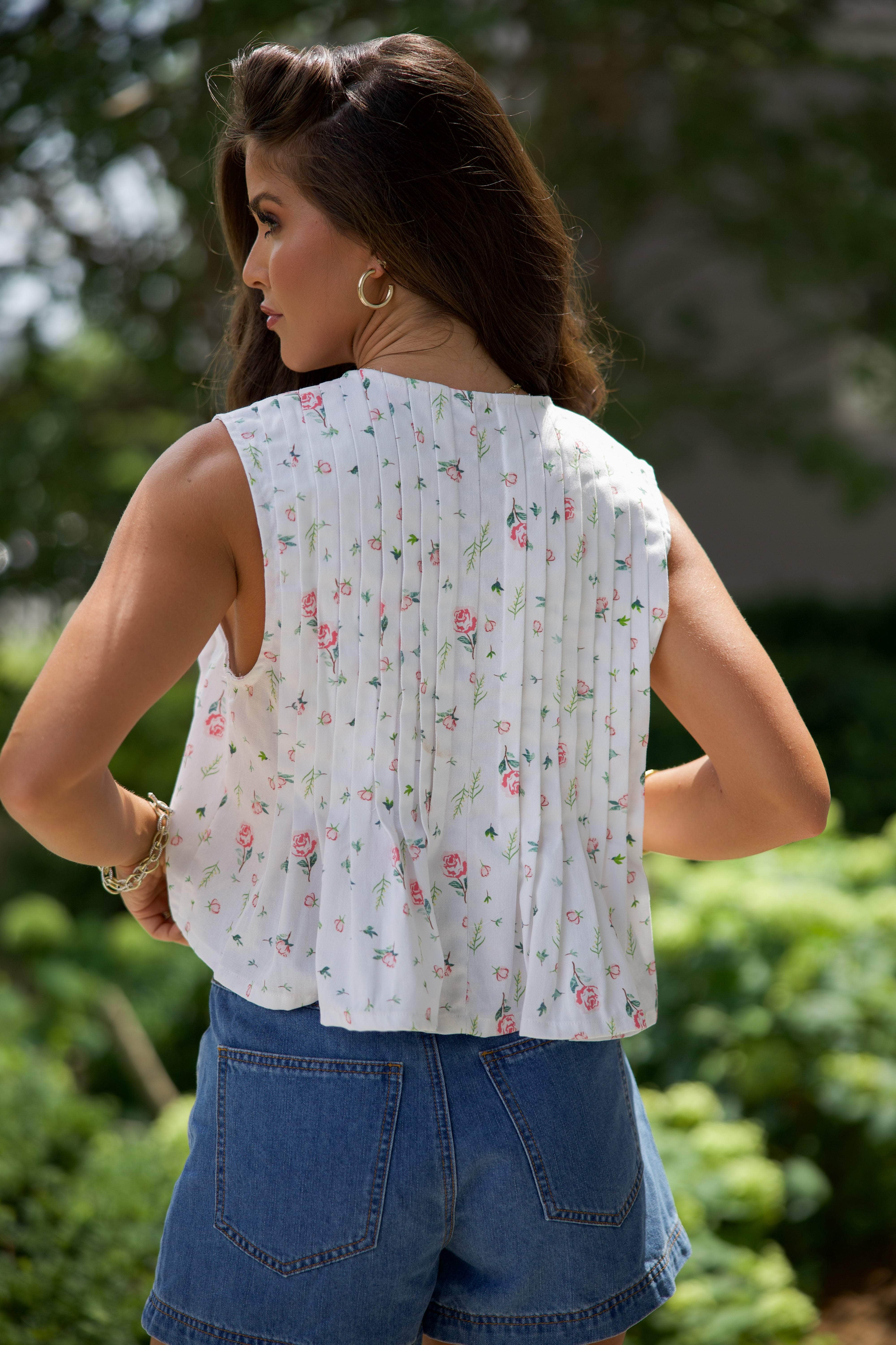Floral Pleated Tie Top