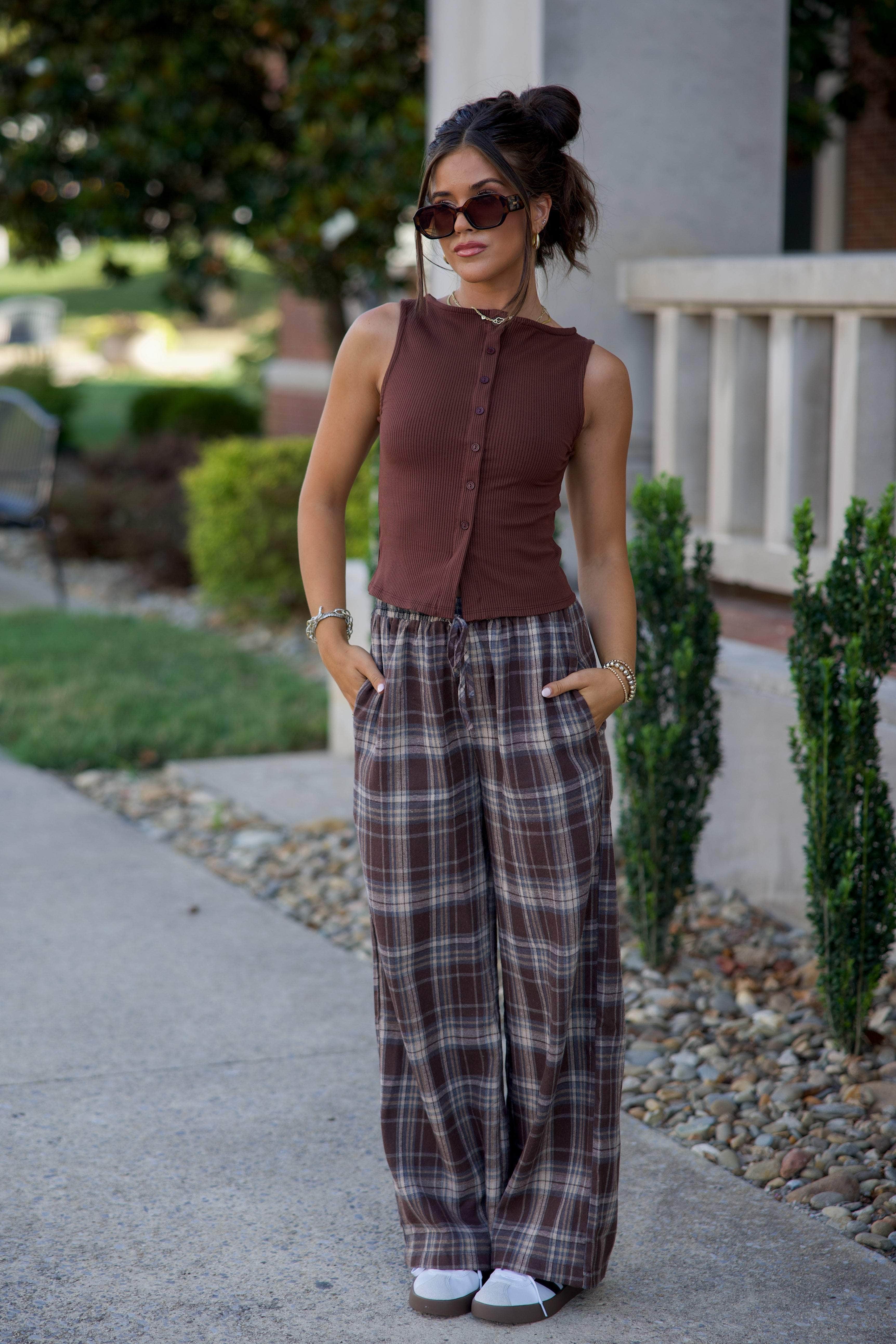 Brown Plaid Boxer Pants