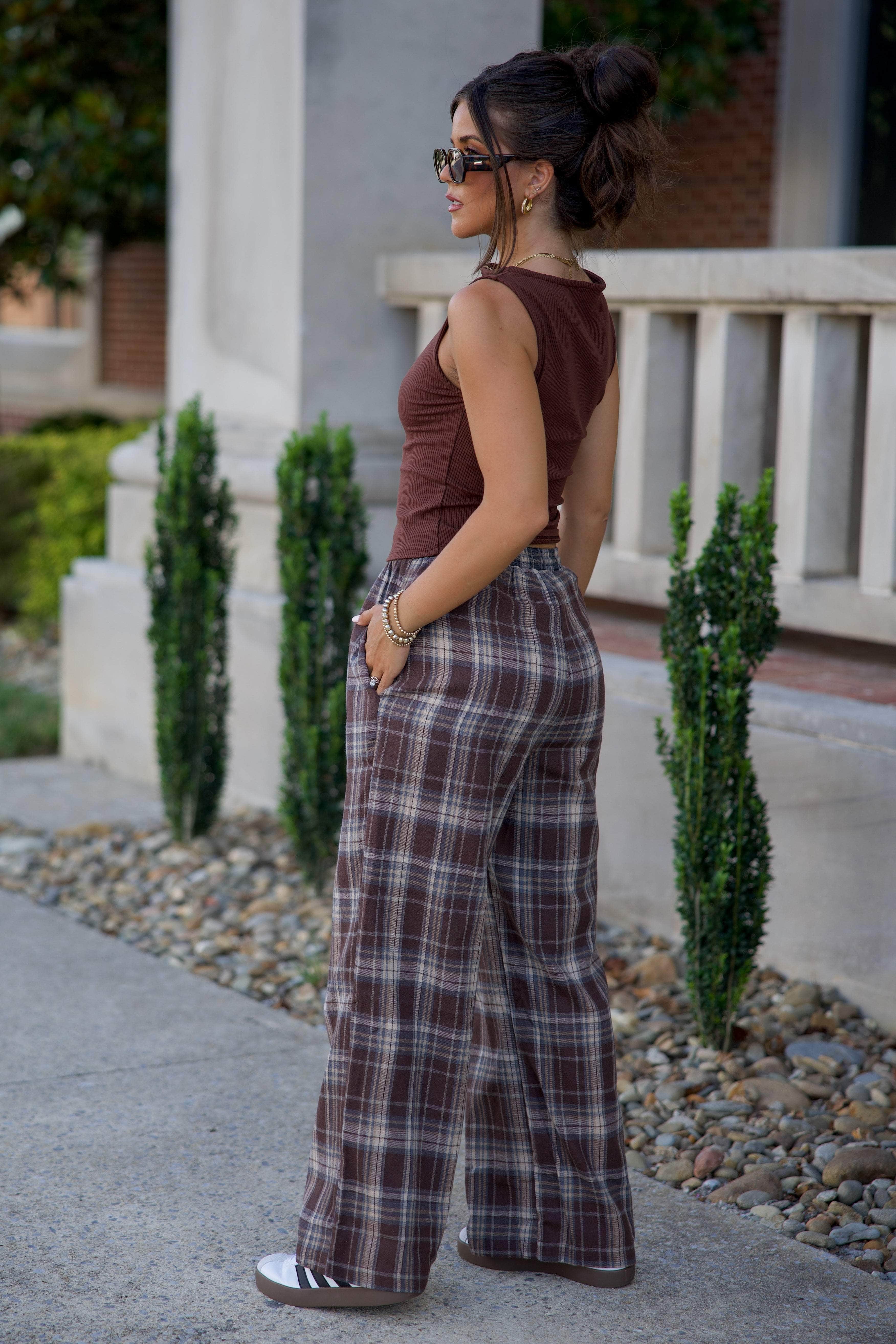 Brown Plaid Boxer Pants