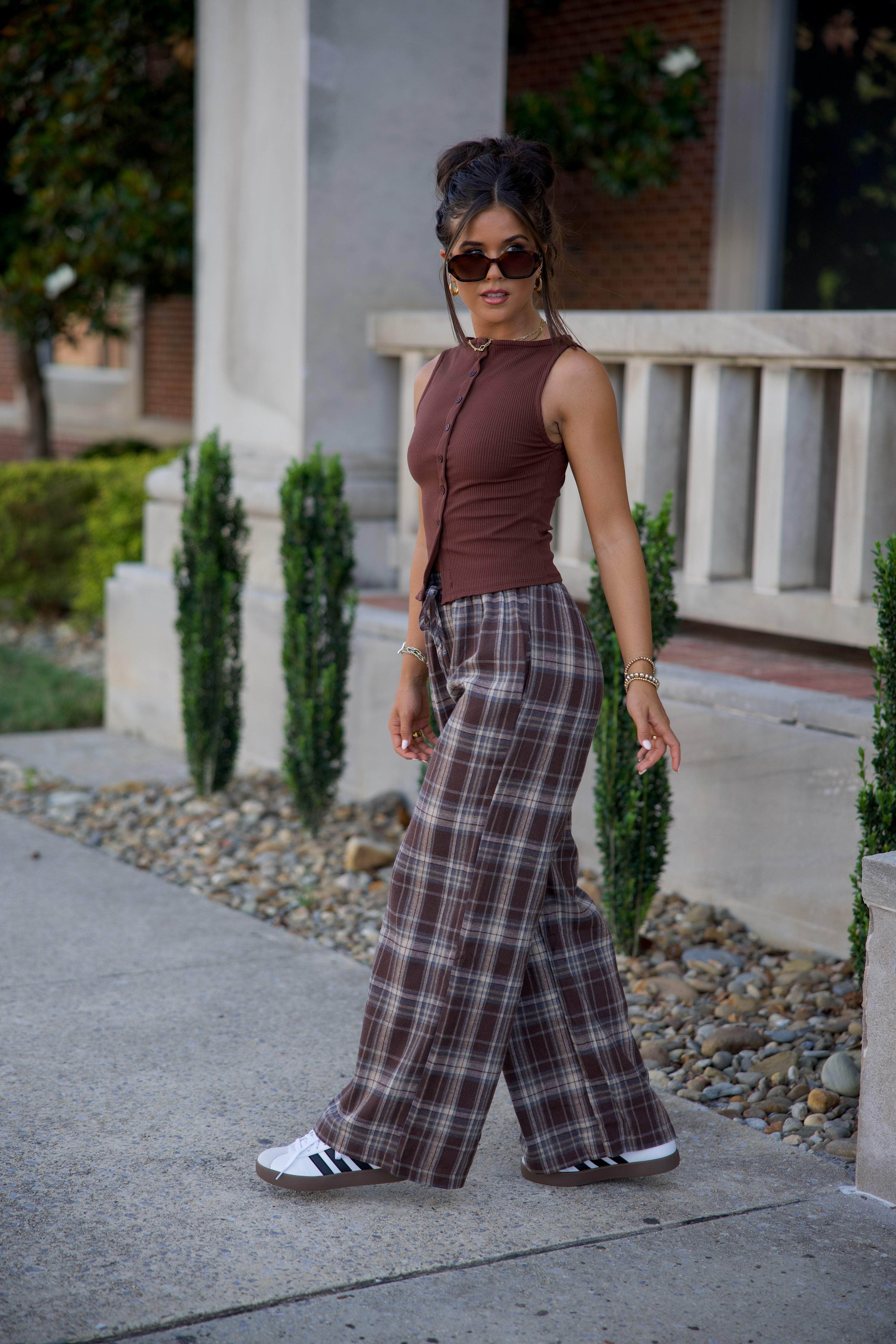 Brown Plaid Boxer Pants