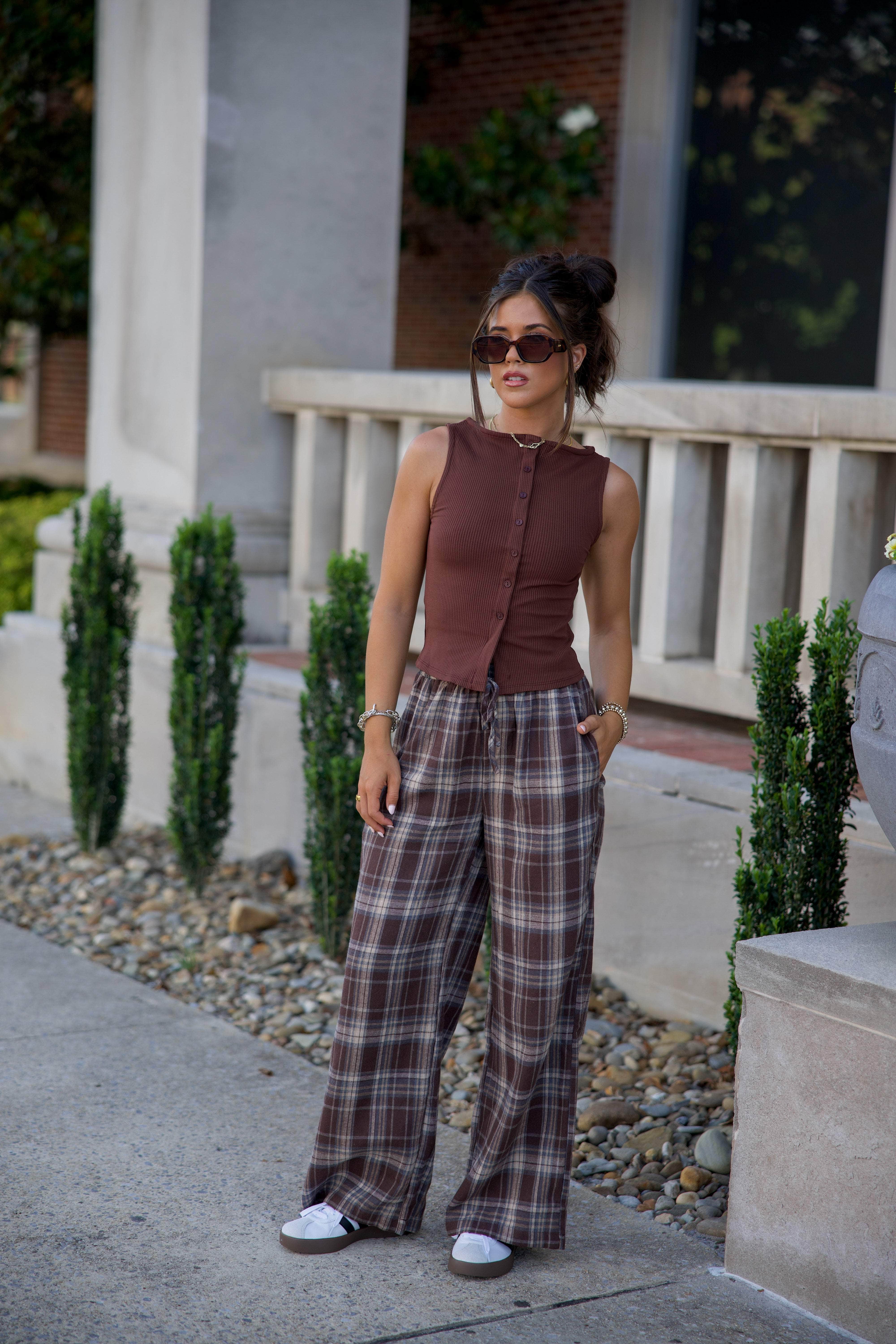 Brown Plaid Boxer Pants
