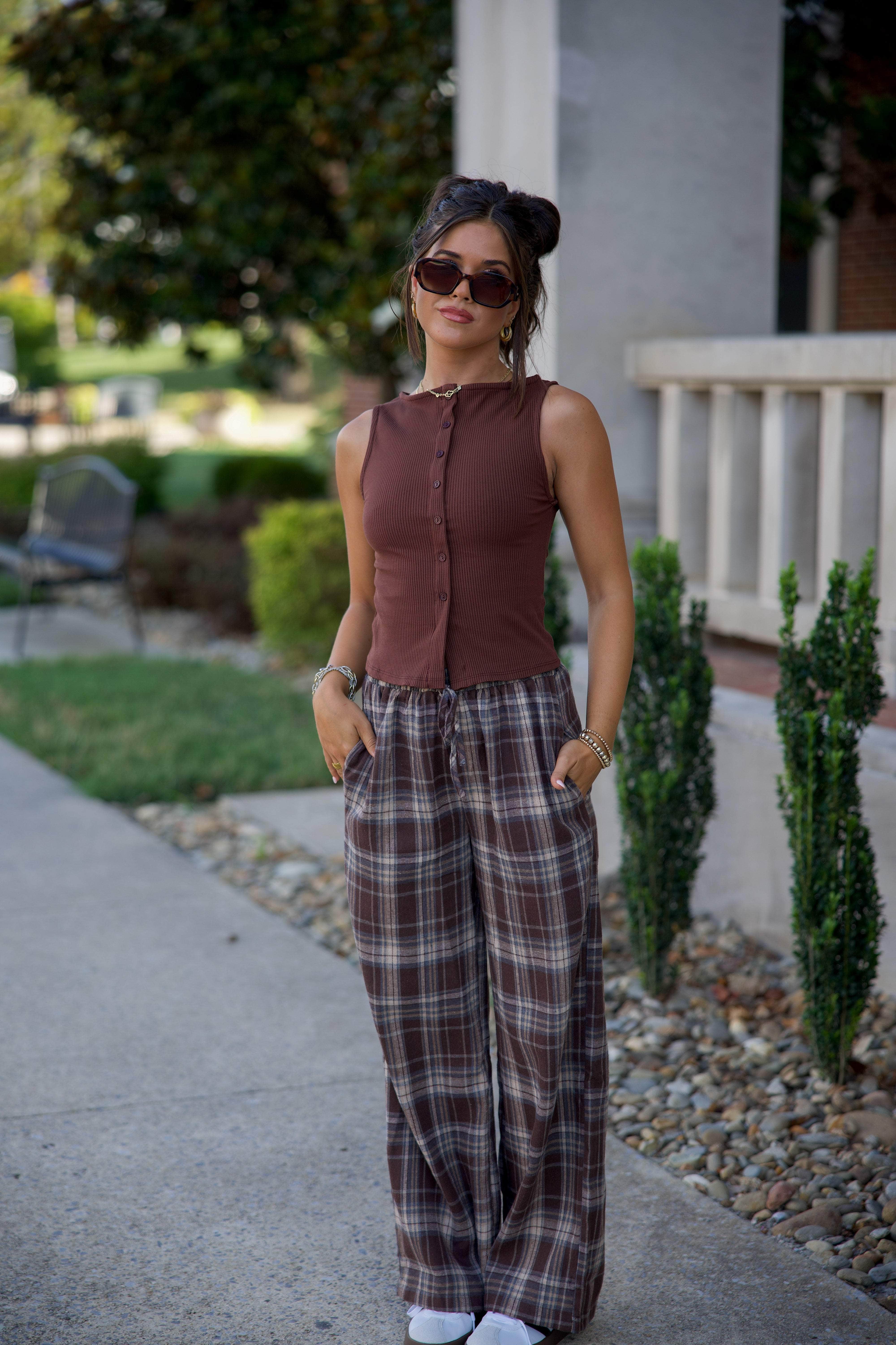 Brown Plaid Boxer Pants