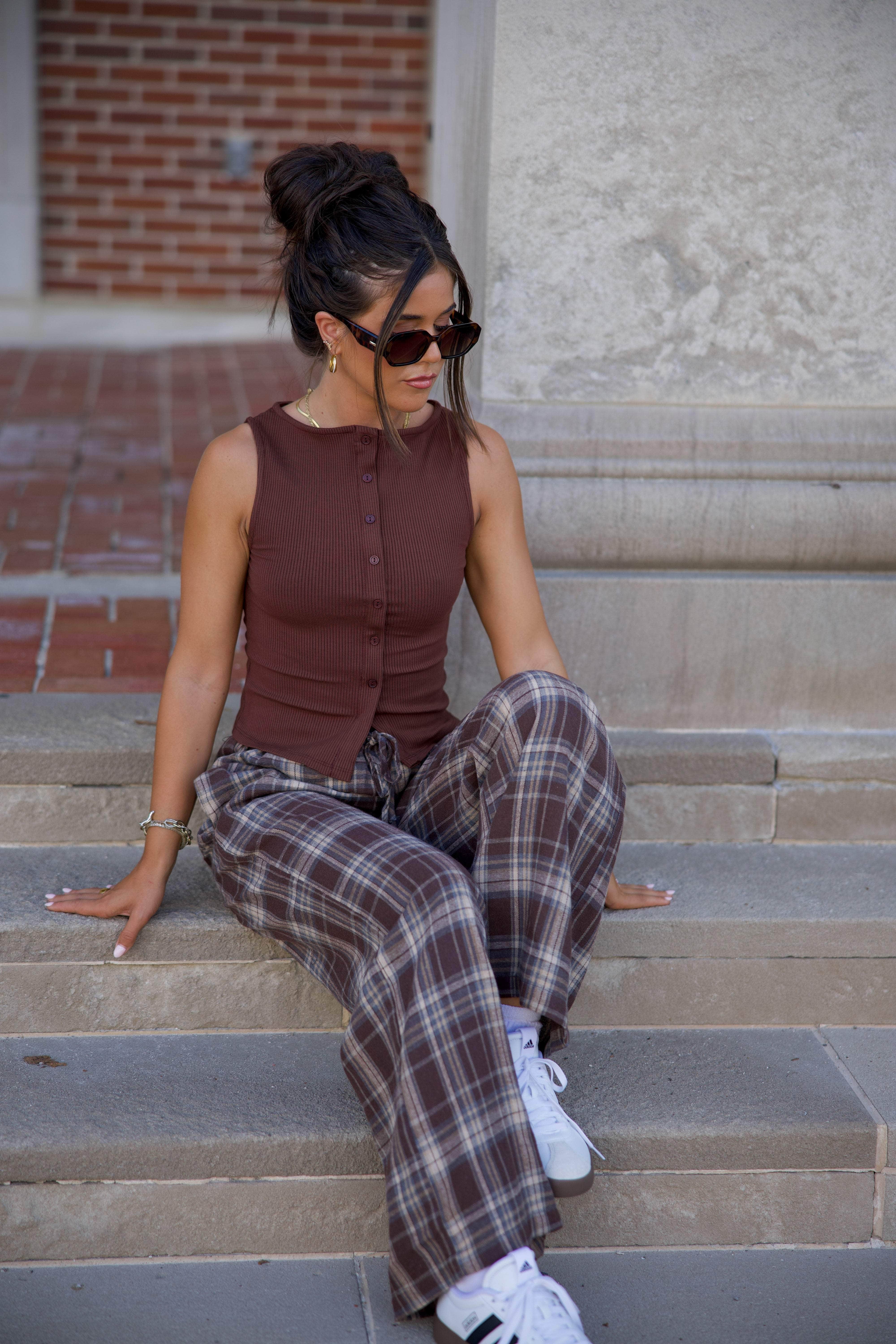 Brown Plaid Boxer Pants