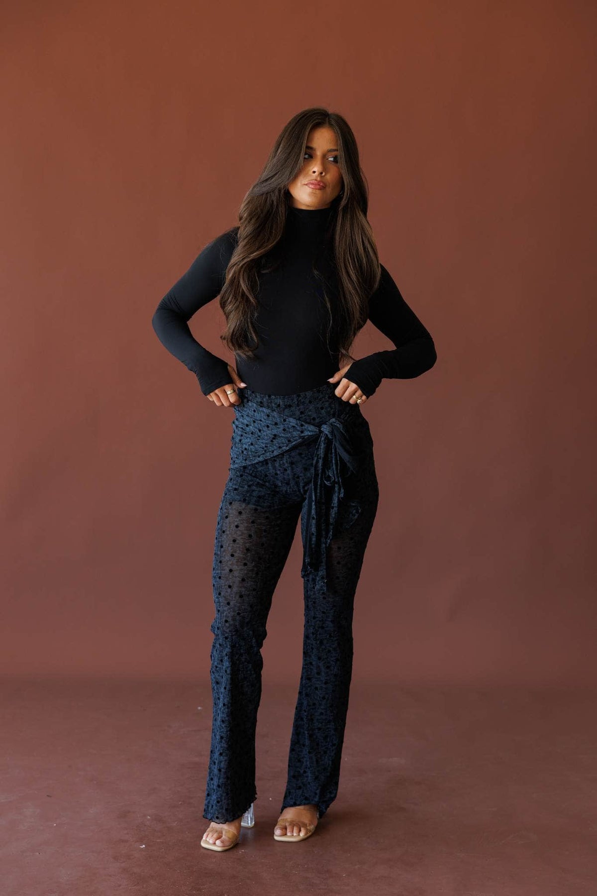 Grey polka dot mesh pants