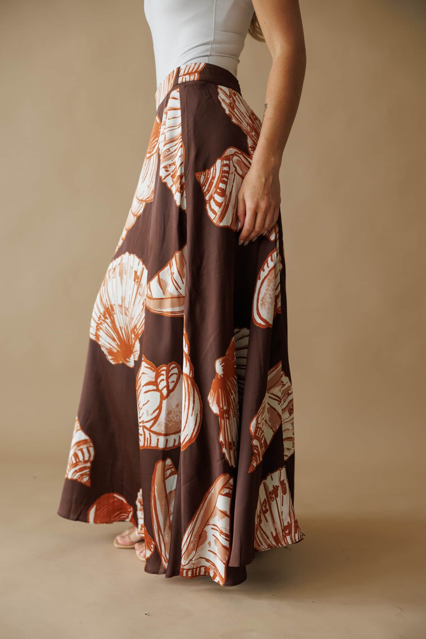 Seashell Print Satin Maxi Skirt