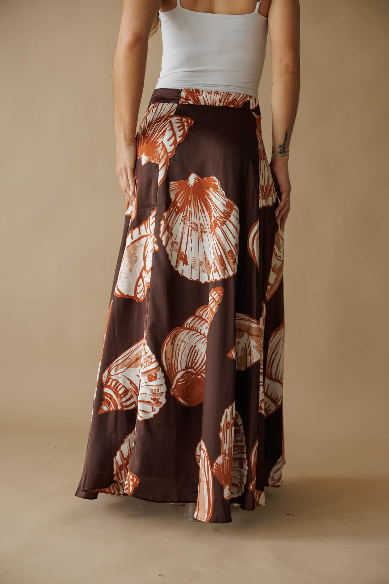Seashell Print Satin Maxi Skirt
