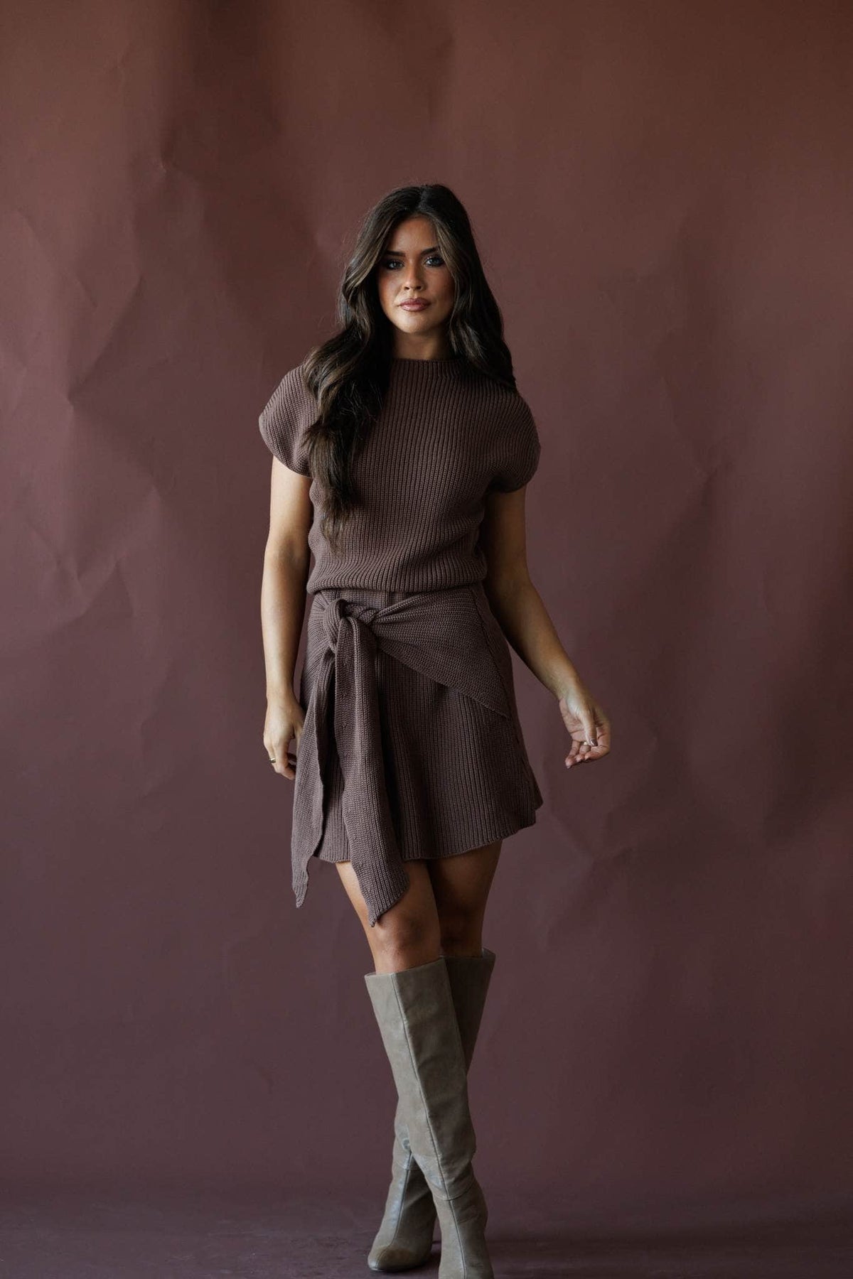 Knit sweater midi dress, front view