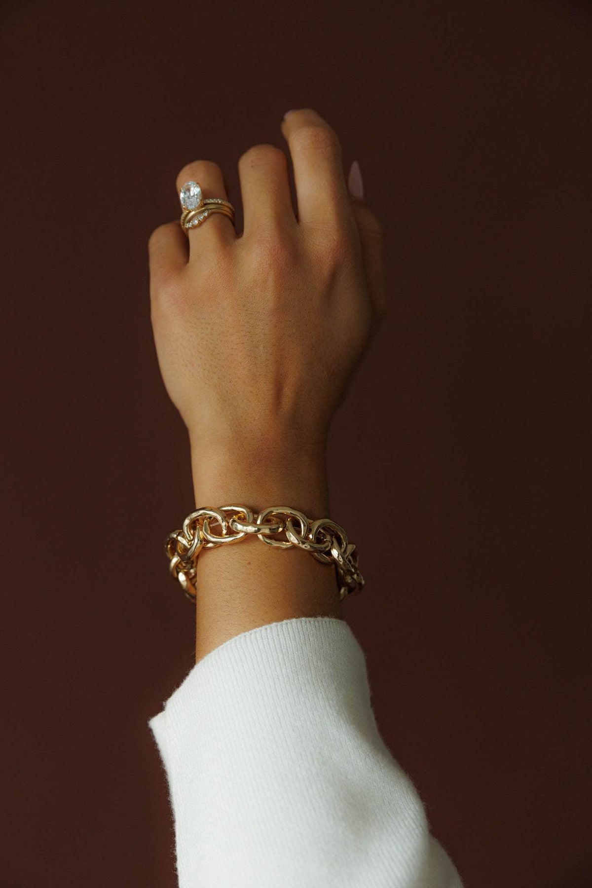 Gold Chunky Chain Bracelet, close view worn on the wrist