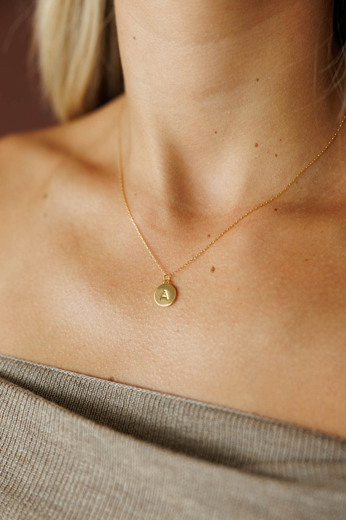 Gold Circle Initial Necklace