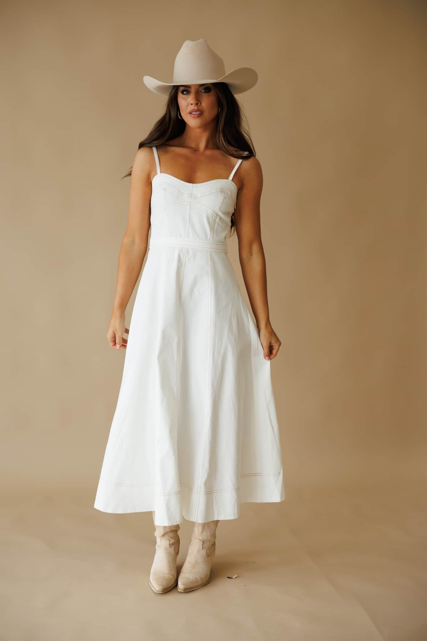 White Bustier Flare Midi Dress