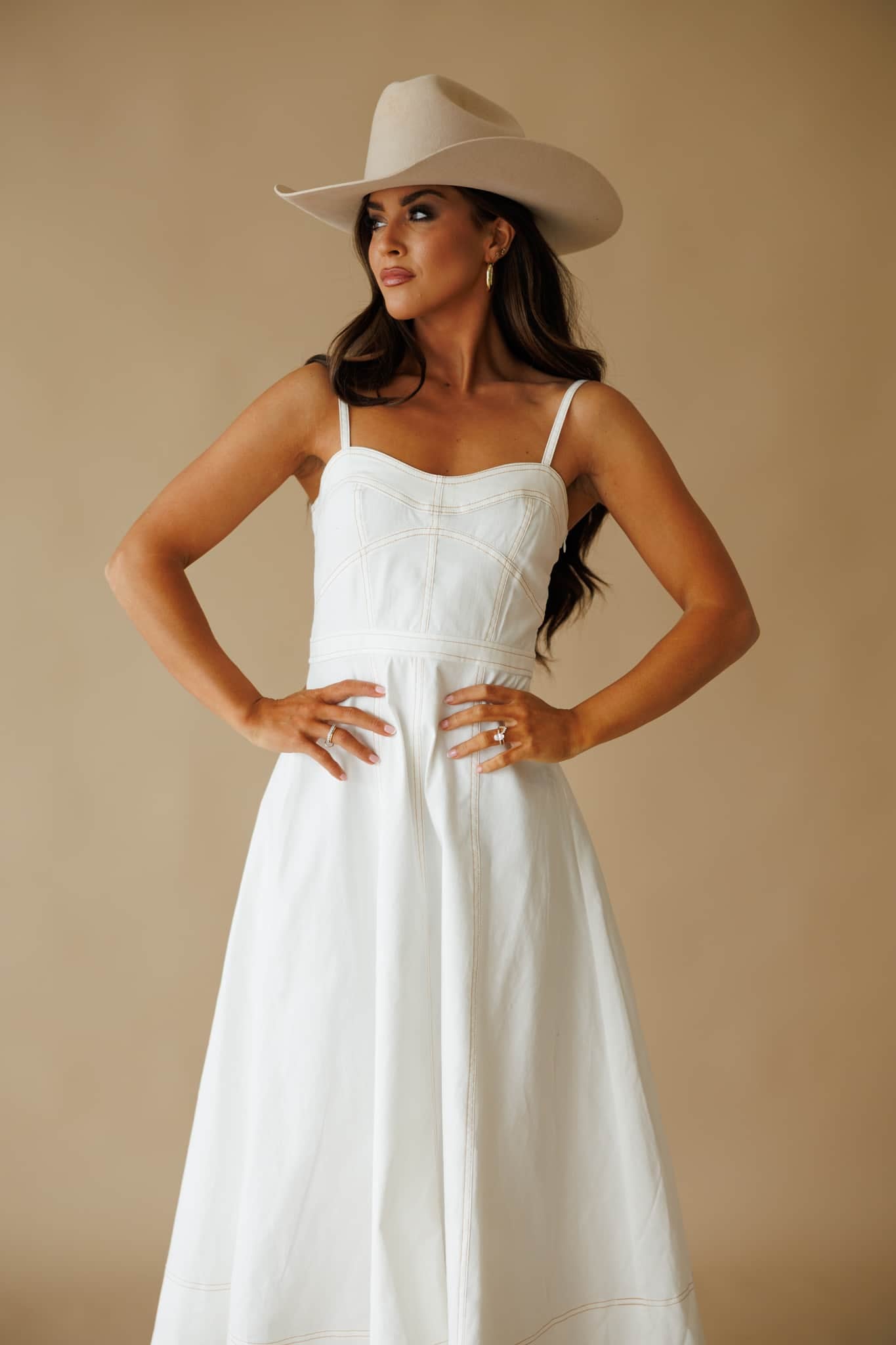 White Bustier Flare Midi Dress