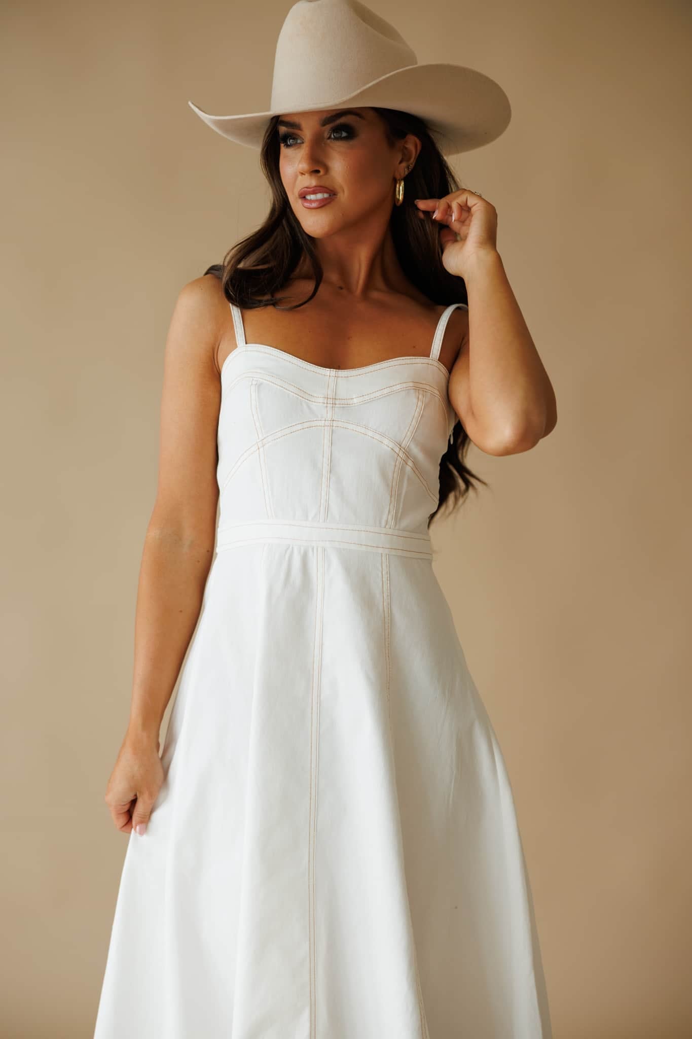 White Bustier Flare Midi Dress