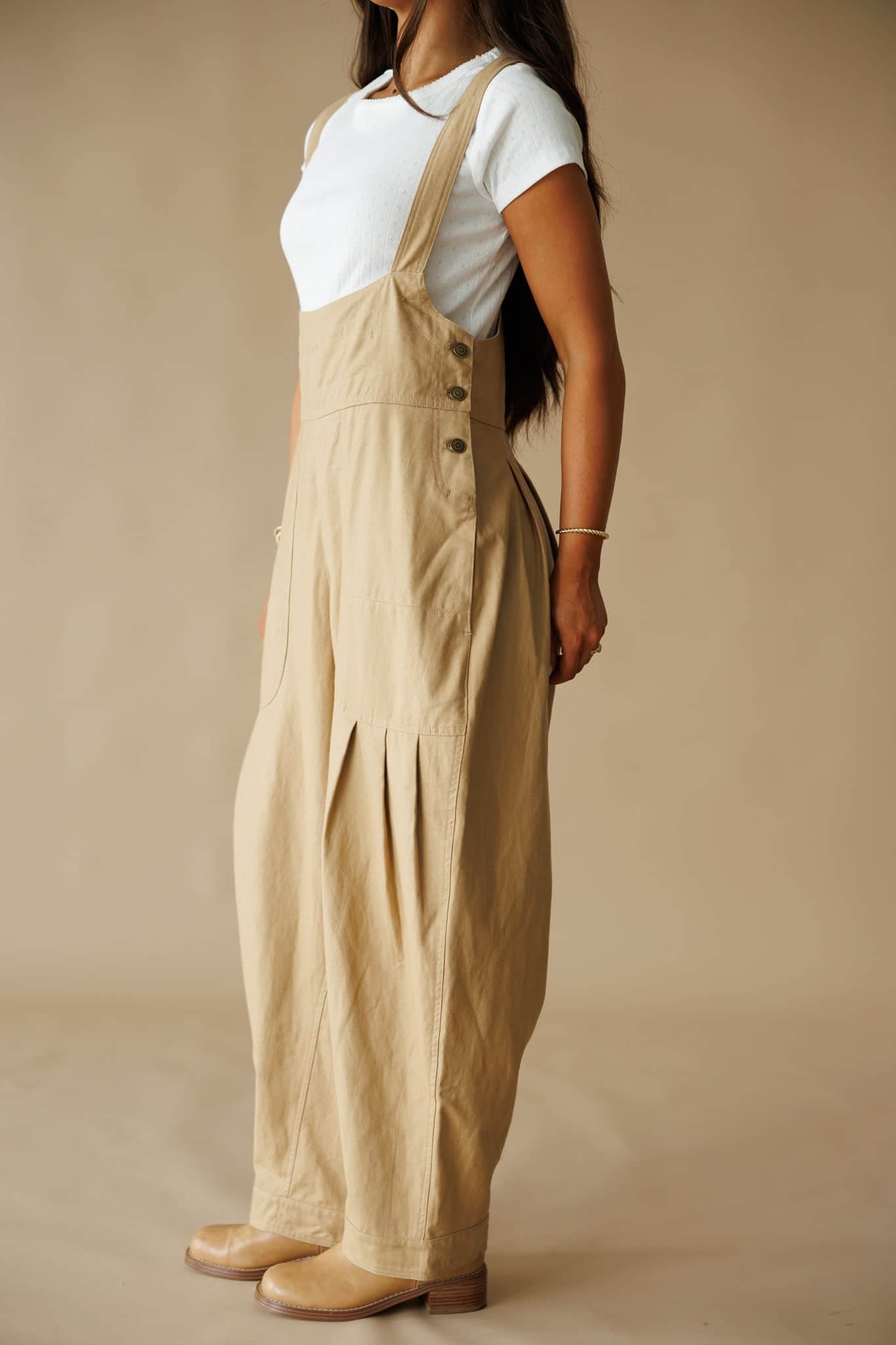 [Pre-Order!] Tan Pleated Barrel Overalls