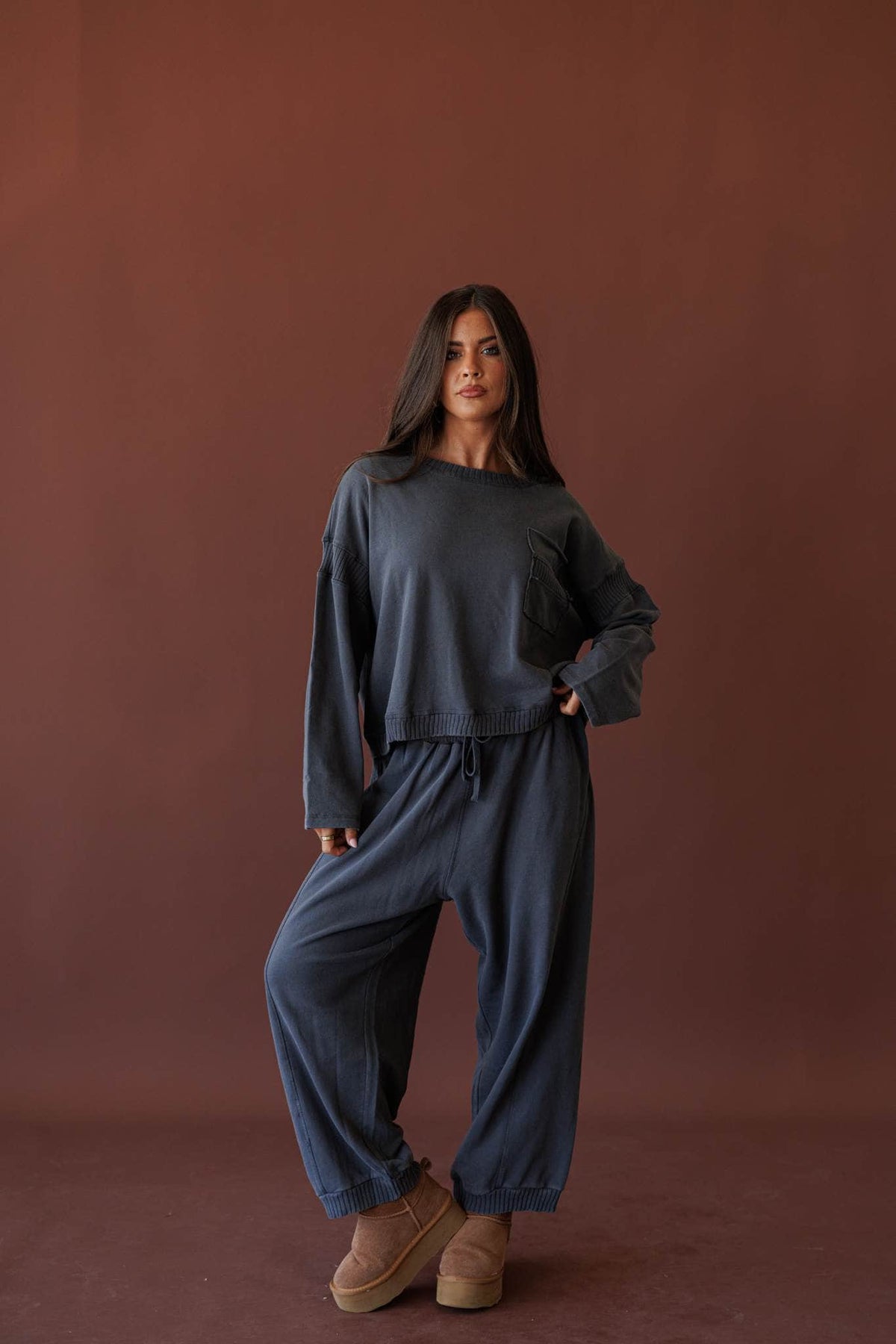 Take Five Joggers, full-length view of the fleece set