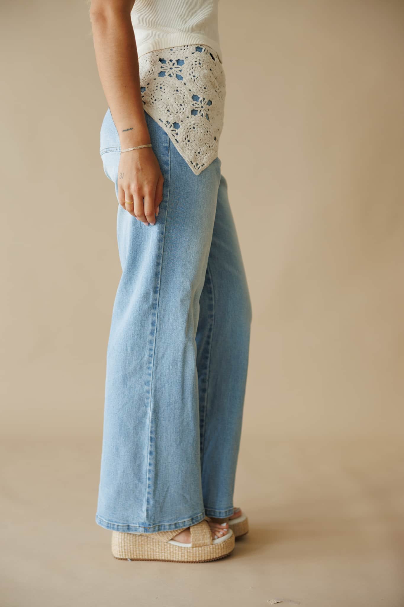 Crochet Scarf Accent Straight Jeans