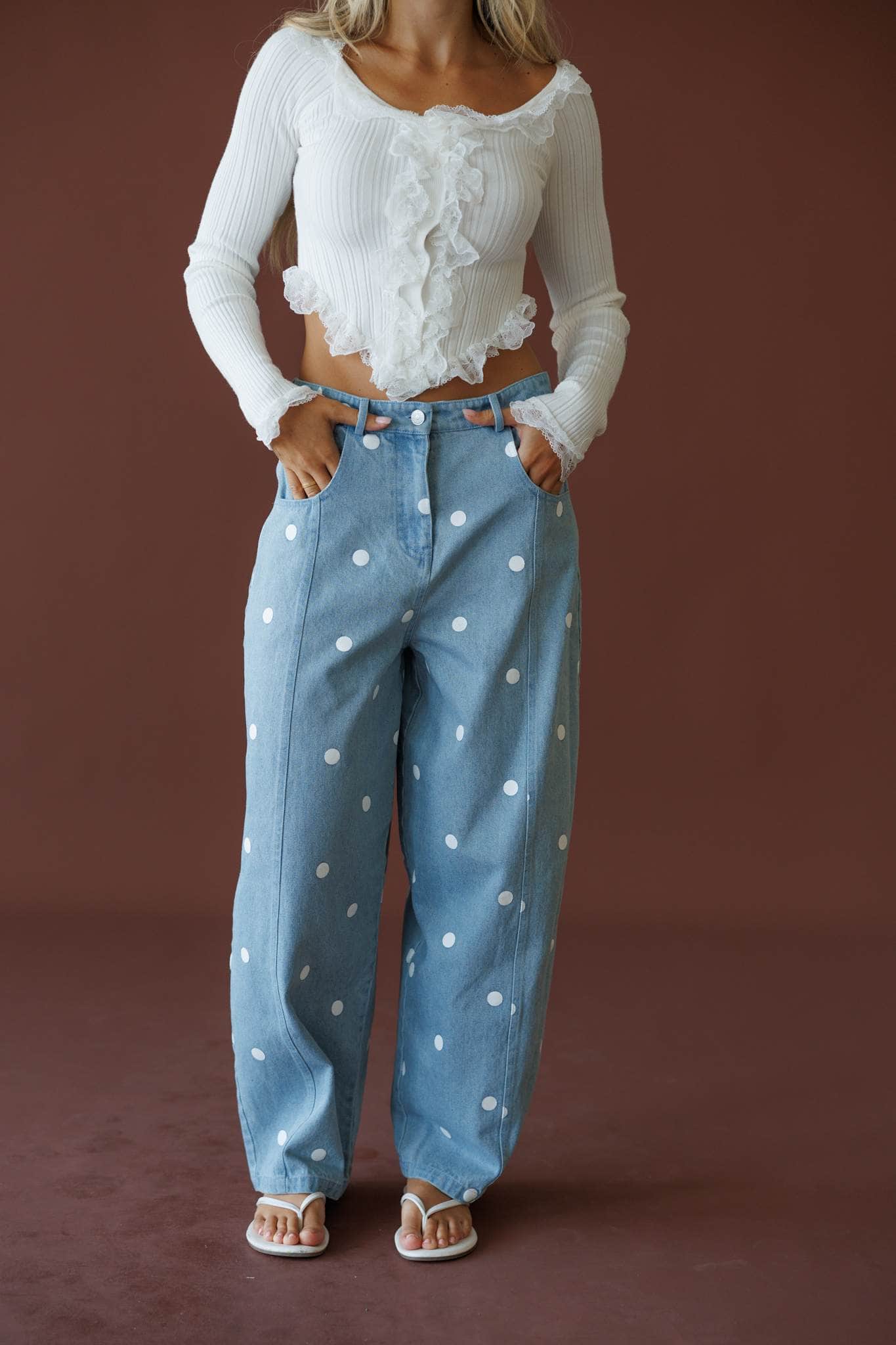 Polkadot Denim Barrel Pants