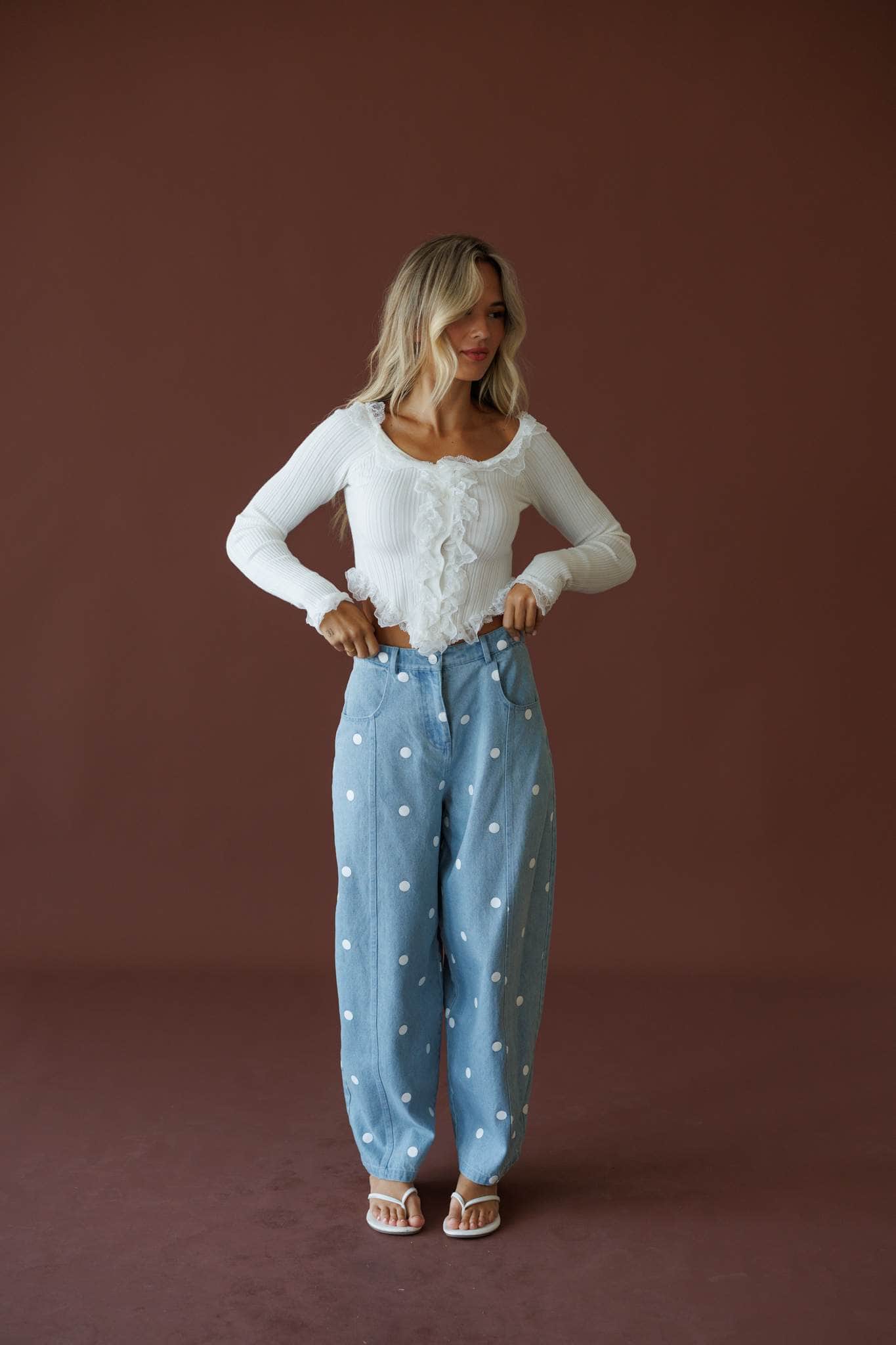 Polkadot Denim Barrel Pants