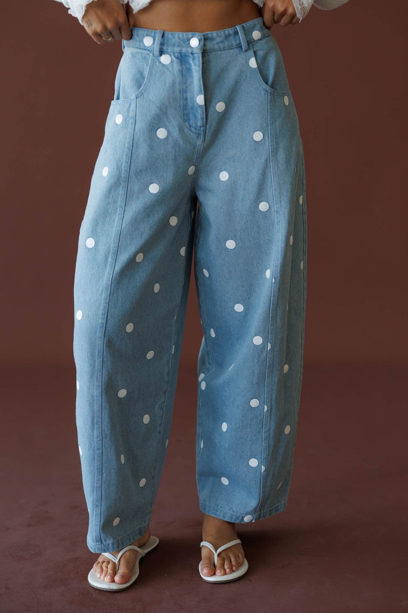 Polkadot Denim Barrel Pants