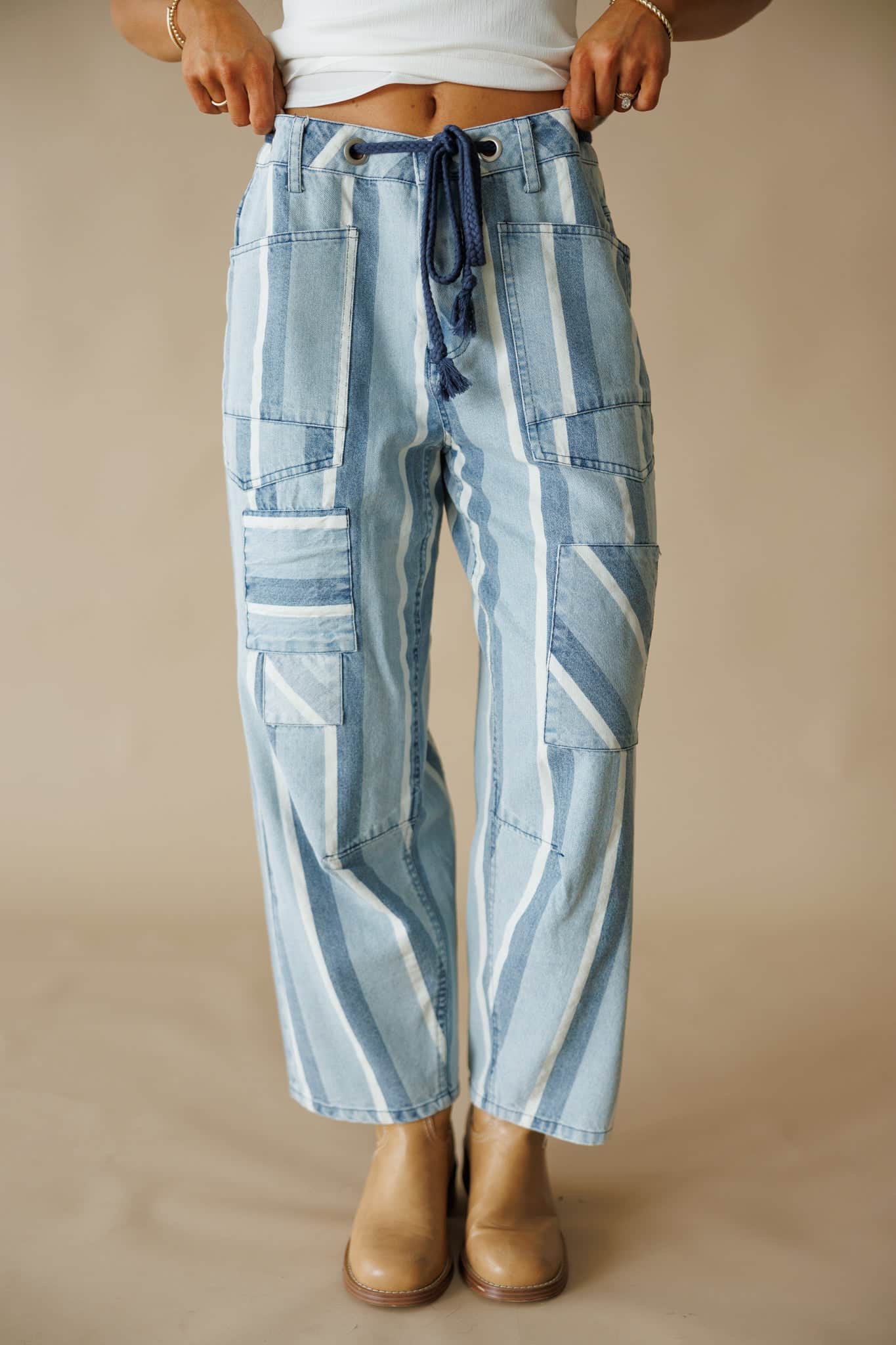 [Pre-Order!] Striped Tapered Barrel Pocket Pants