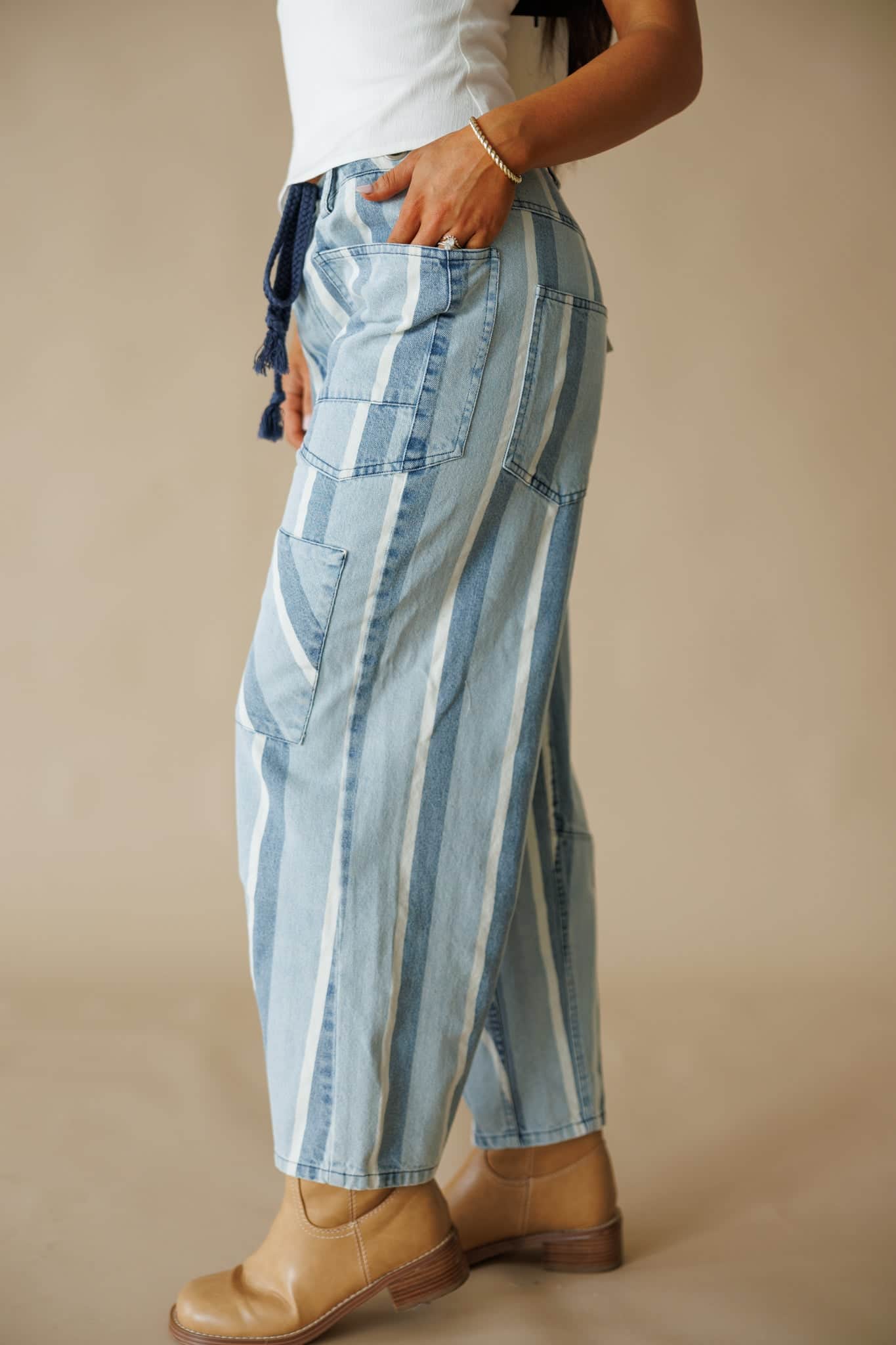 [Pre-Order!] Striped Tapered Barrel Pocket Pants