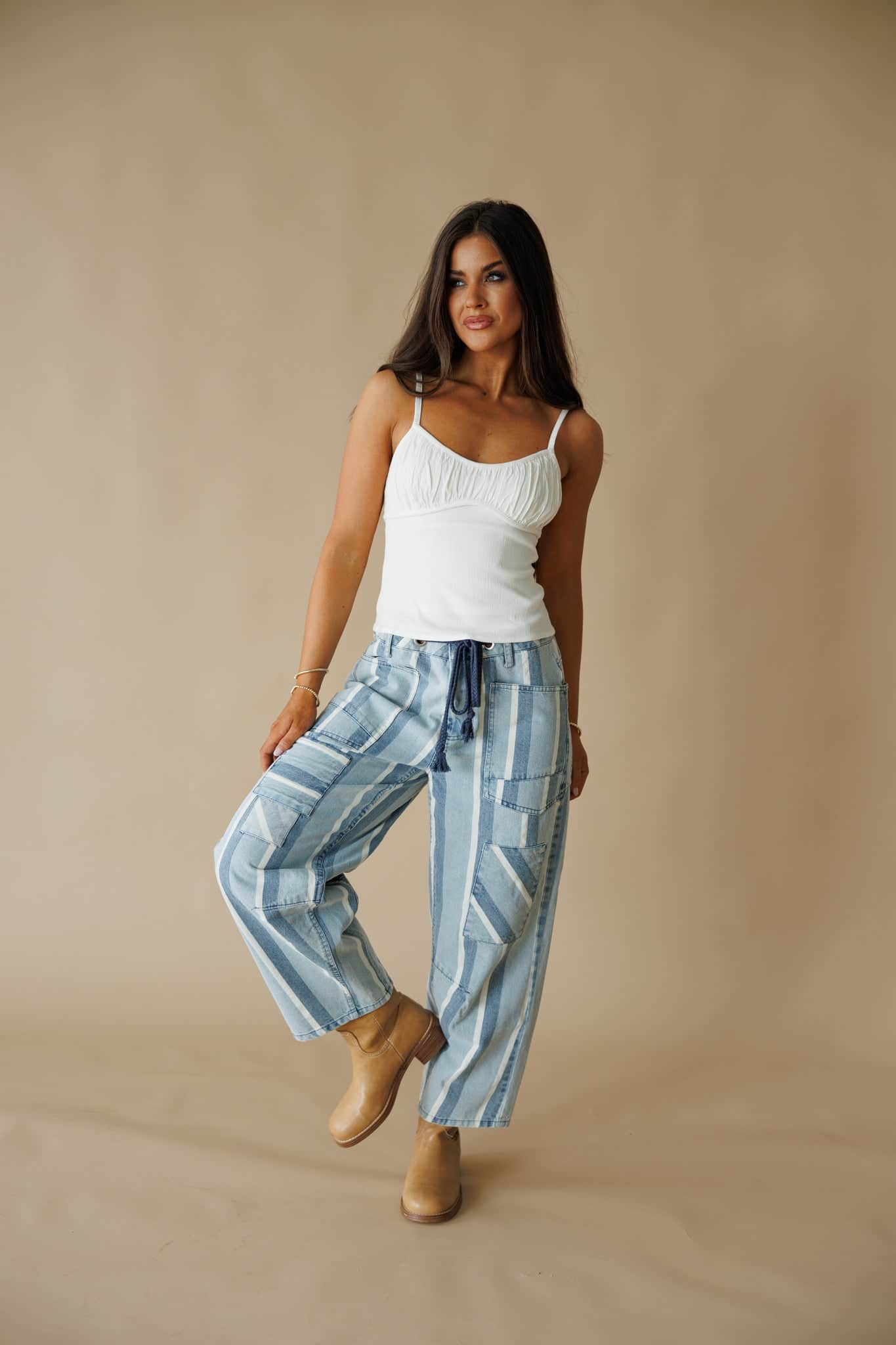 [Pre-Order!] Striped Tapered Barrel Pocket Pants