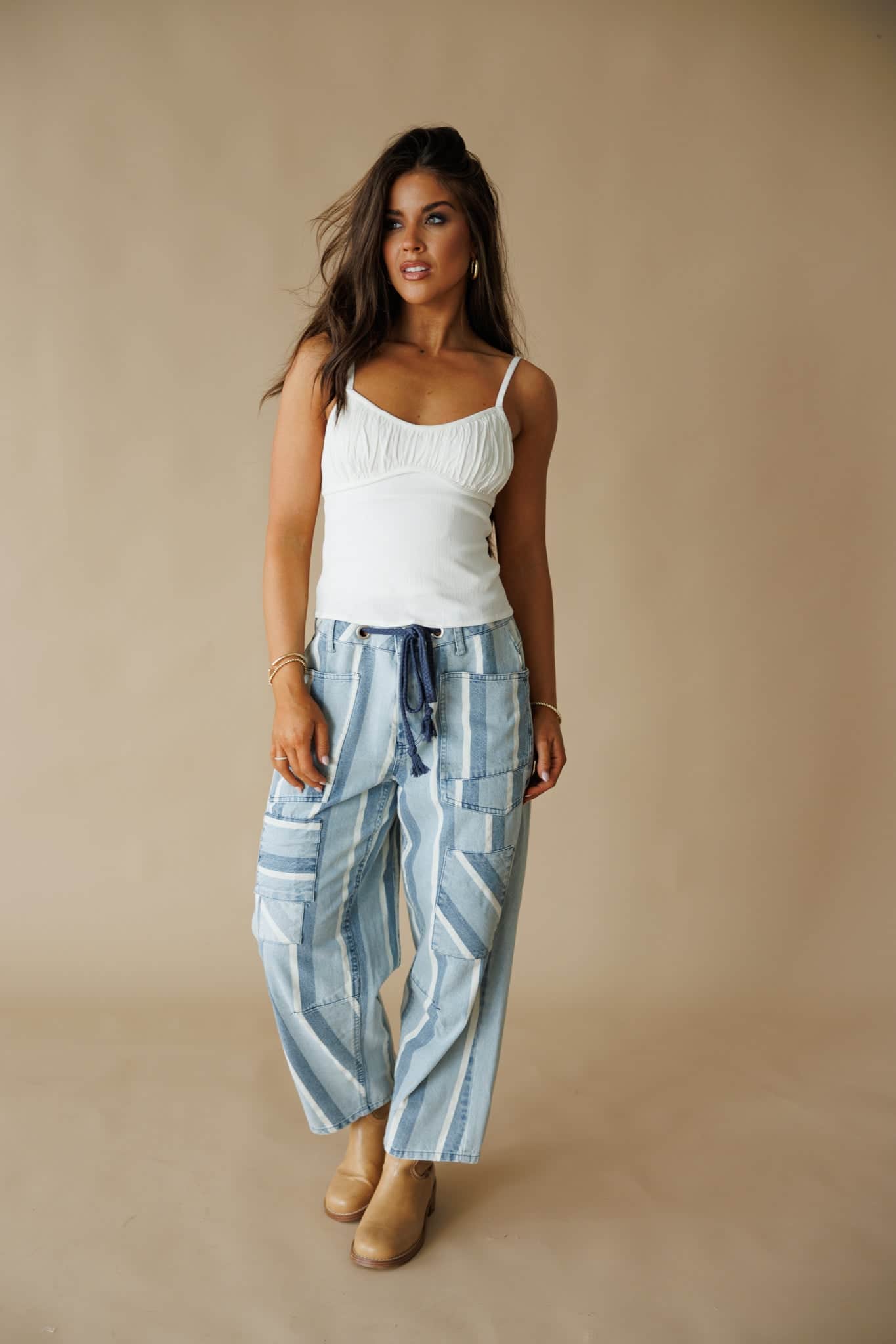 [Pre-Order!] Striped Tapered Barrel Pocket Pants