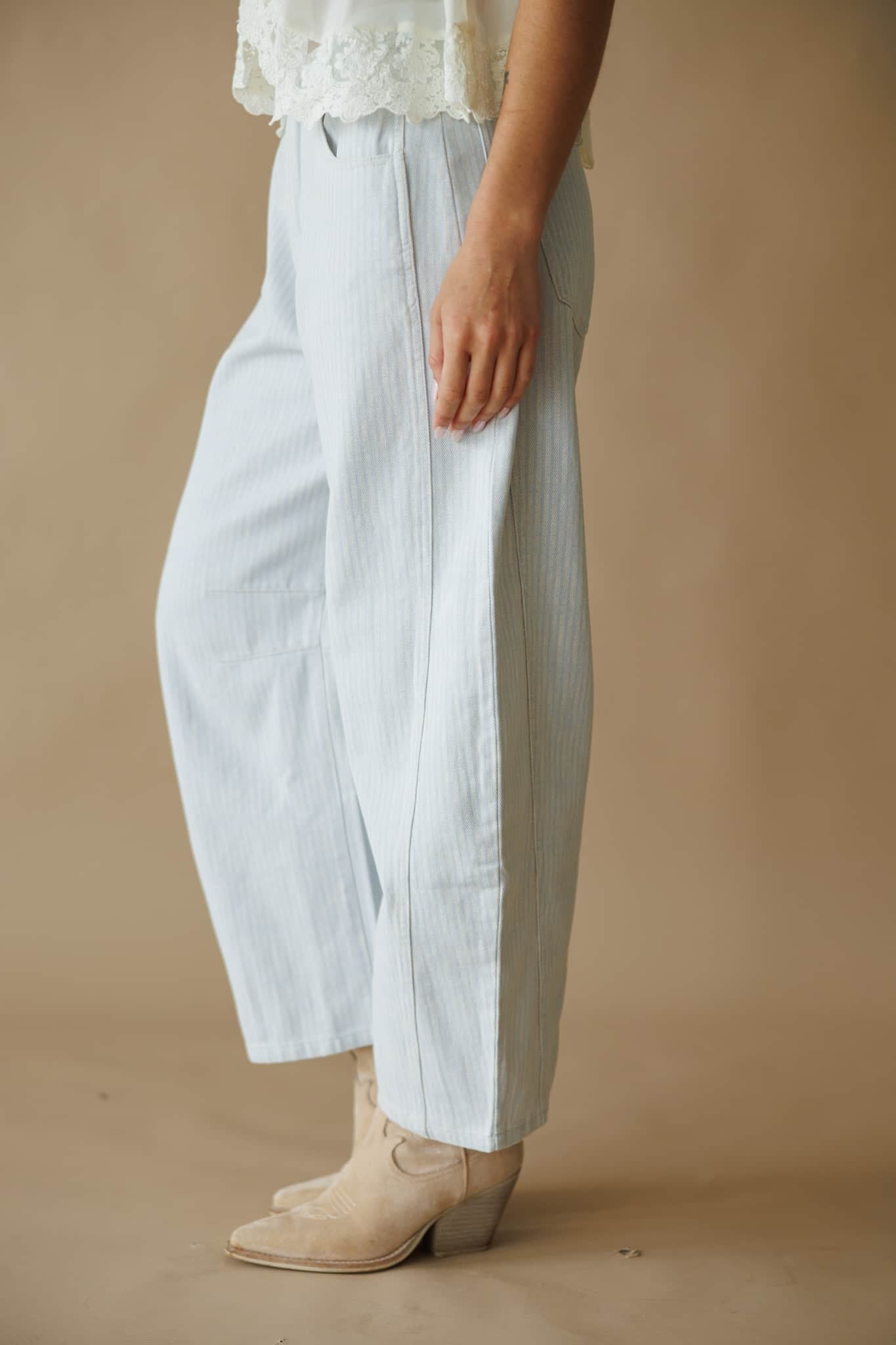 Striped Twill Denim Barrel Pants